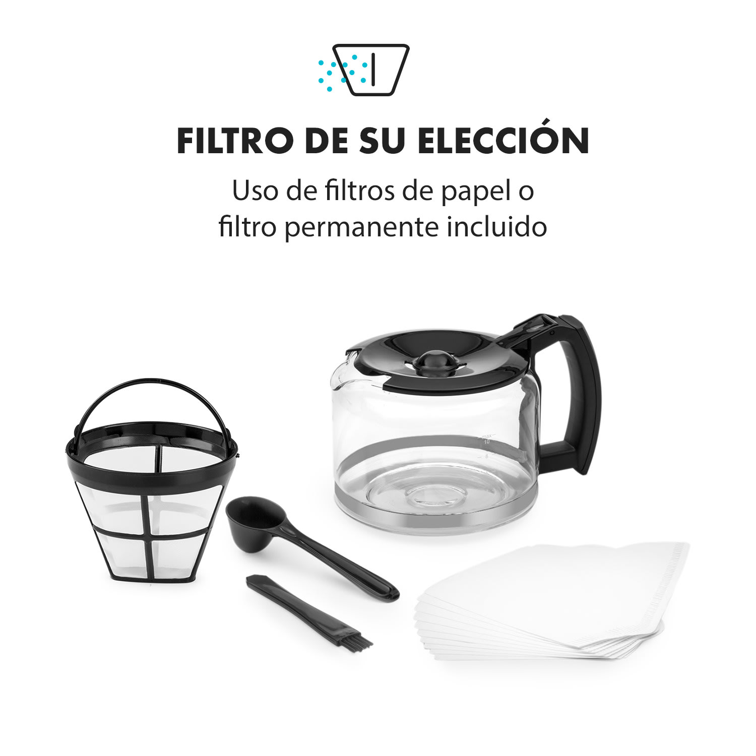 Aromatica II Cafetera Molinillo de café integrado 1,25 L Negro Jarra de cristal | Negro