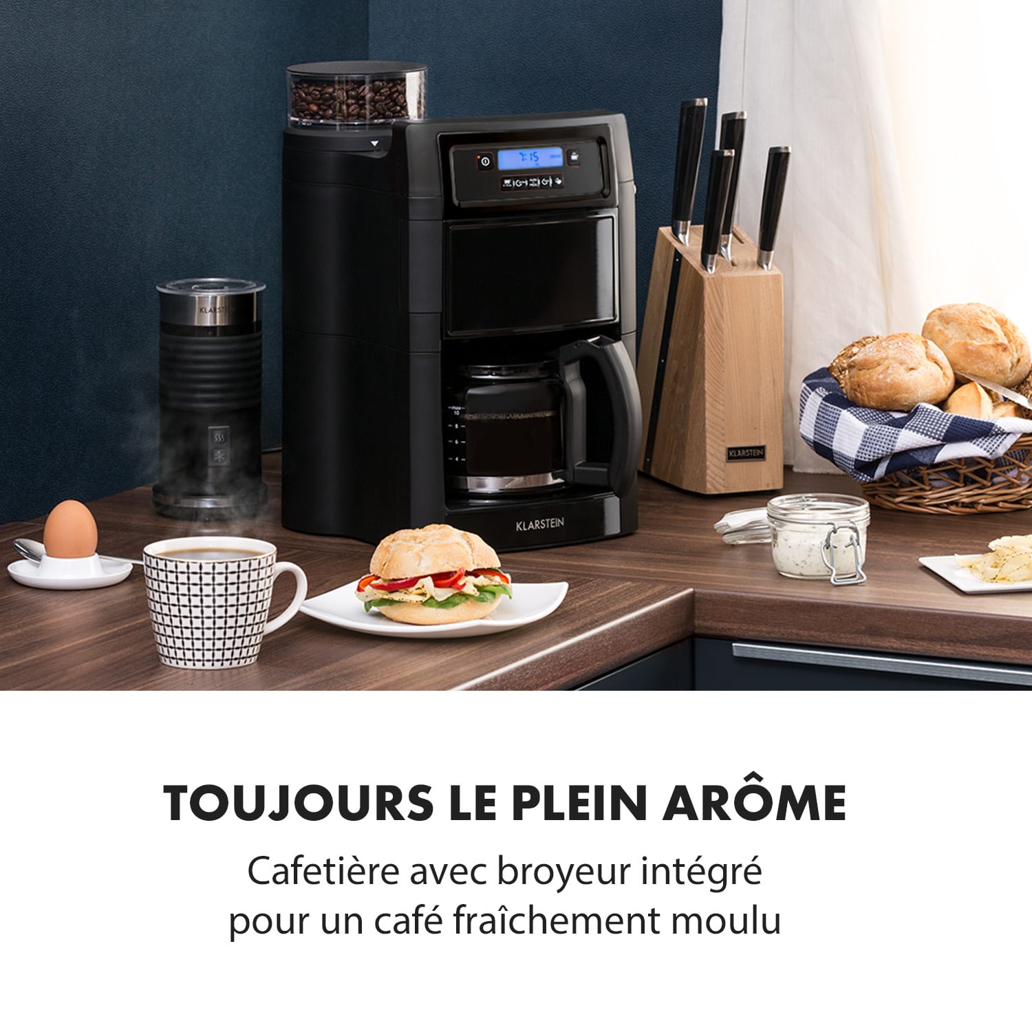 Aromatica II Cafetière 1,25L broyeur intégré > 10 tasses 1000W - noir Verseuse en verre | Noir