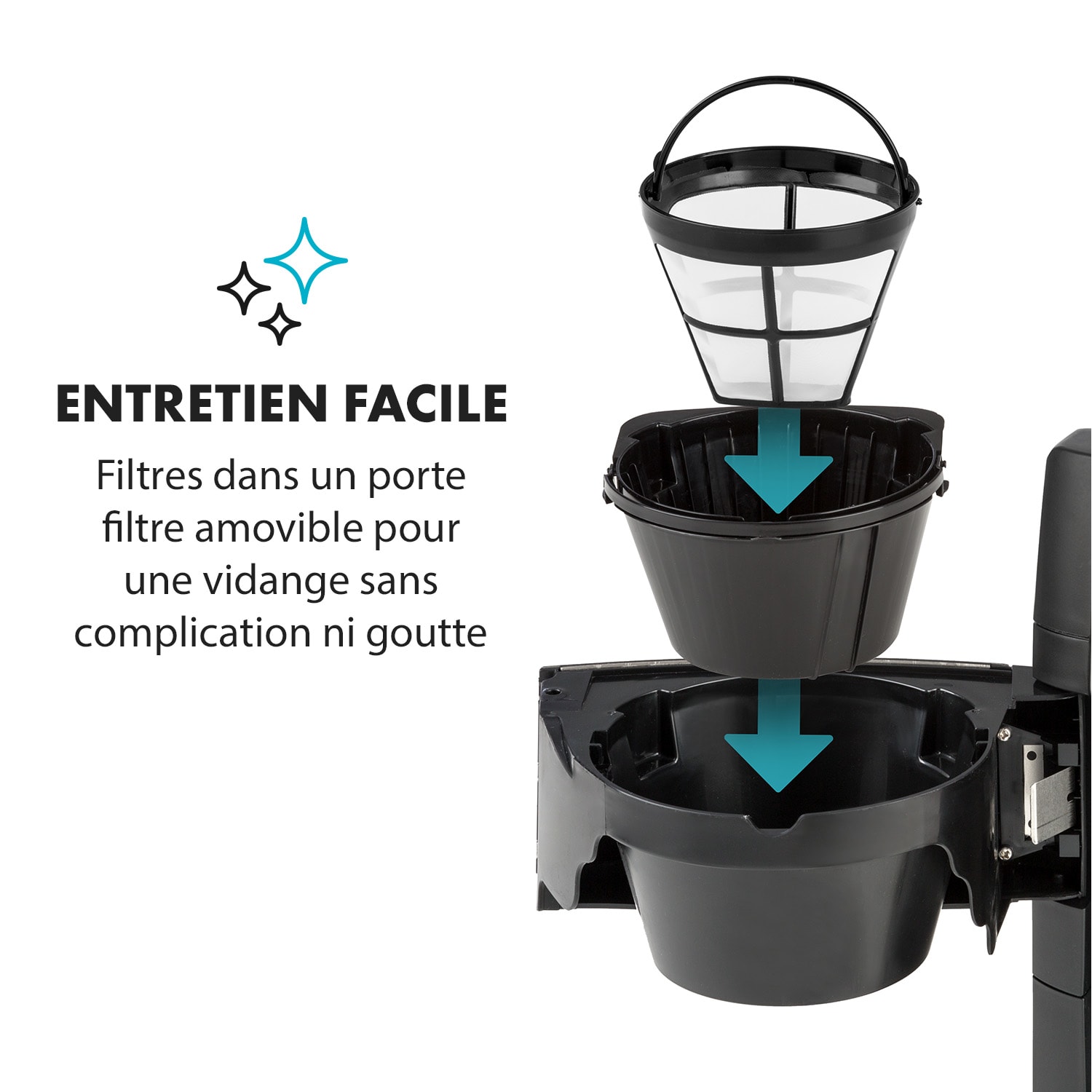 Aromatica II Cafetière 1,25L broyeur intégré > 10 tasses 1000W - noir Verseuse en verre | Noir