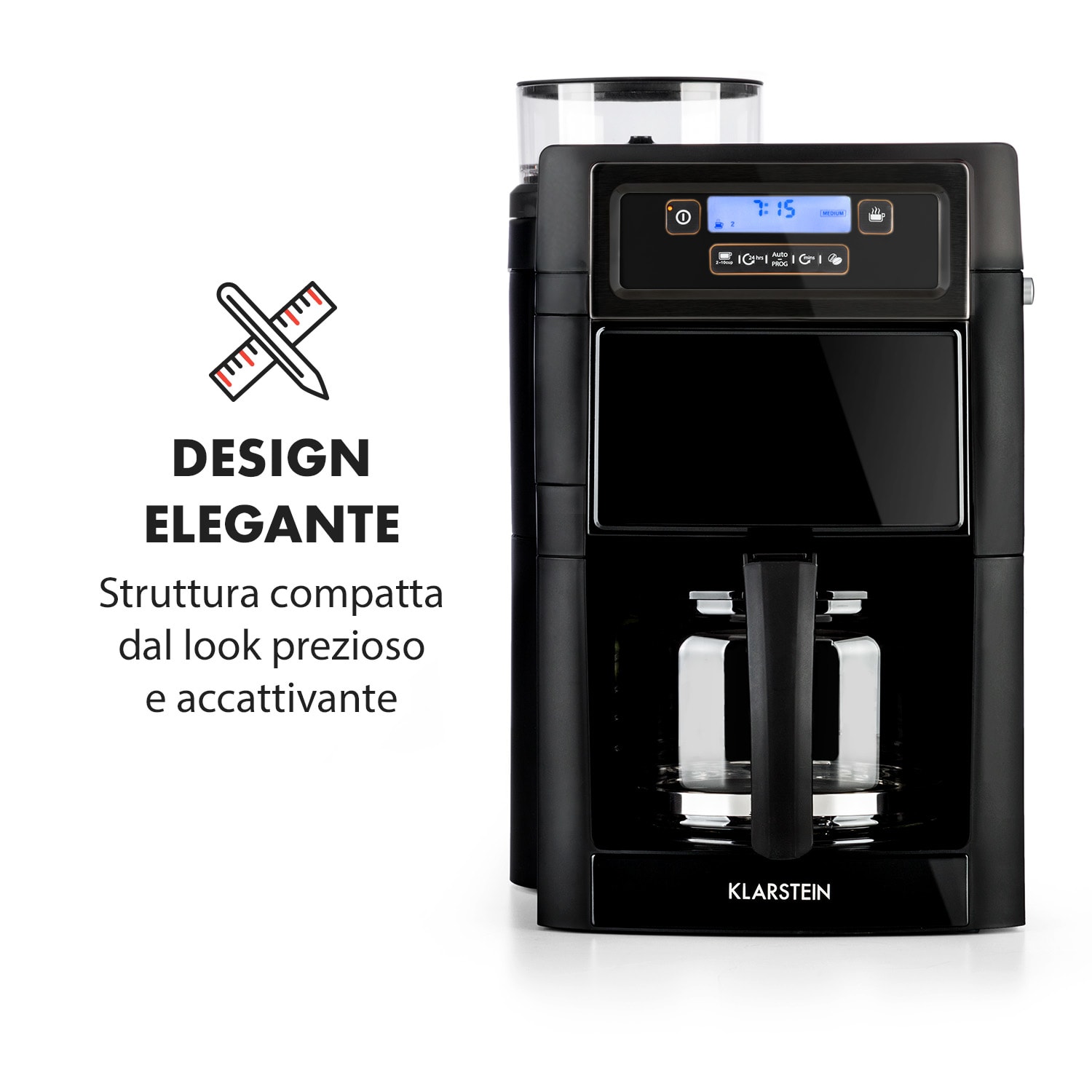 Aromatica II Macchina Del Caffè, Macinino, 1,25 l, nero Caraffa in vetro | Nero