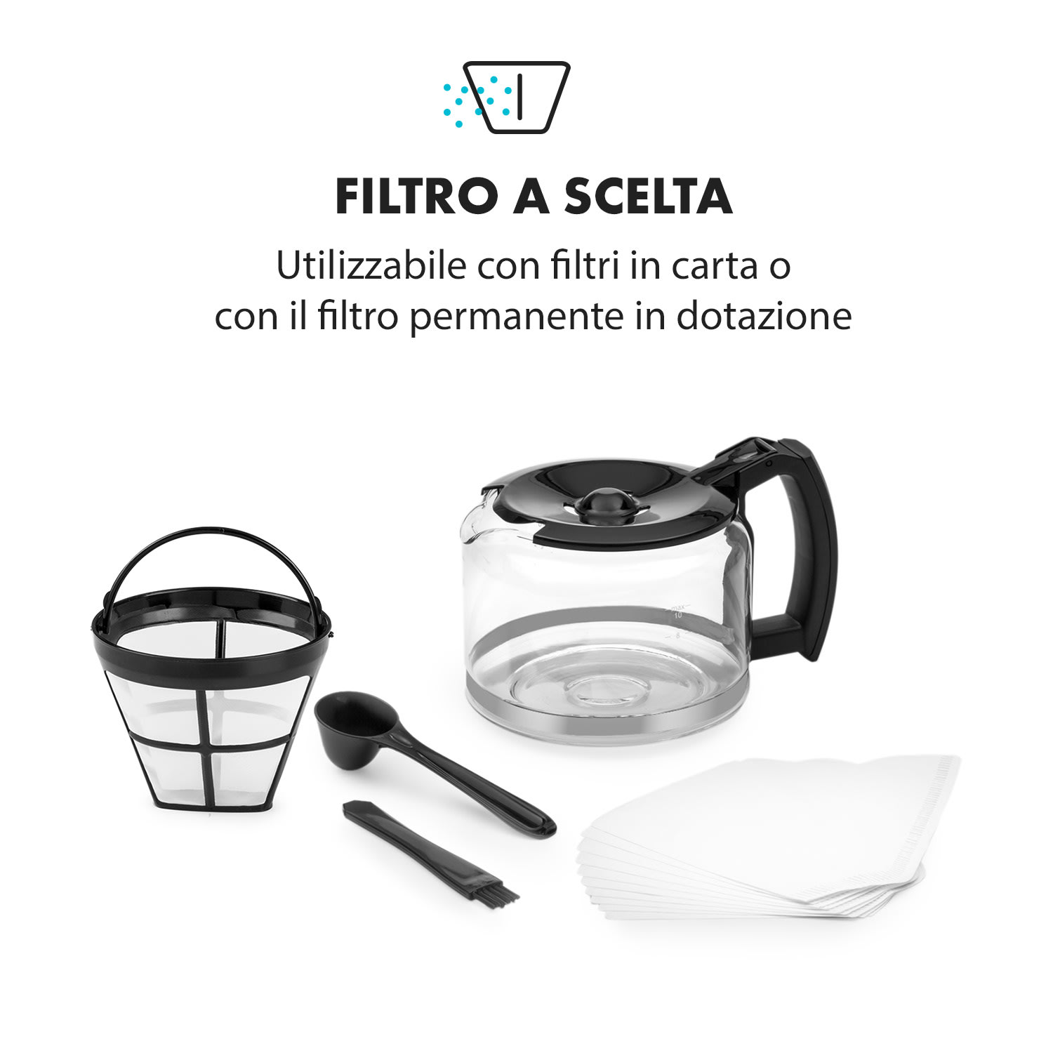Aromatica II Macchina Del Caffè, Macinino, 1,25 l, nero Caraffa in vetro | Nero