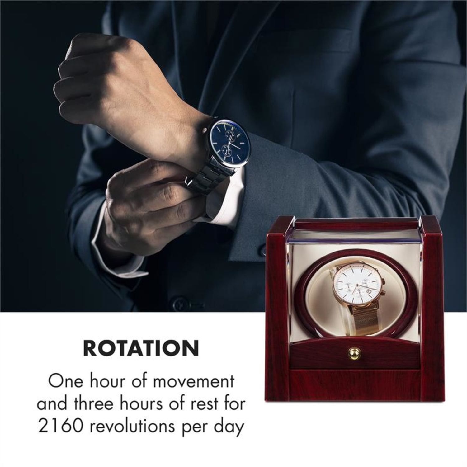 Cannes Rotomat na 1 zegarek obrót w lewo/w prawo 2160 TPD imitacja drewna różanego 