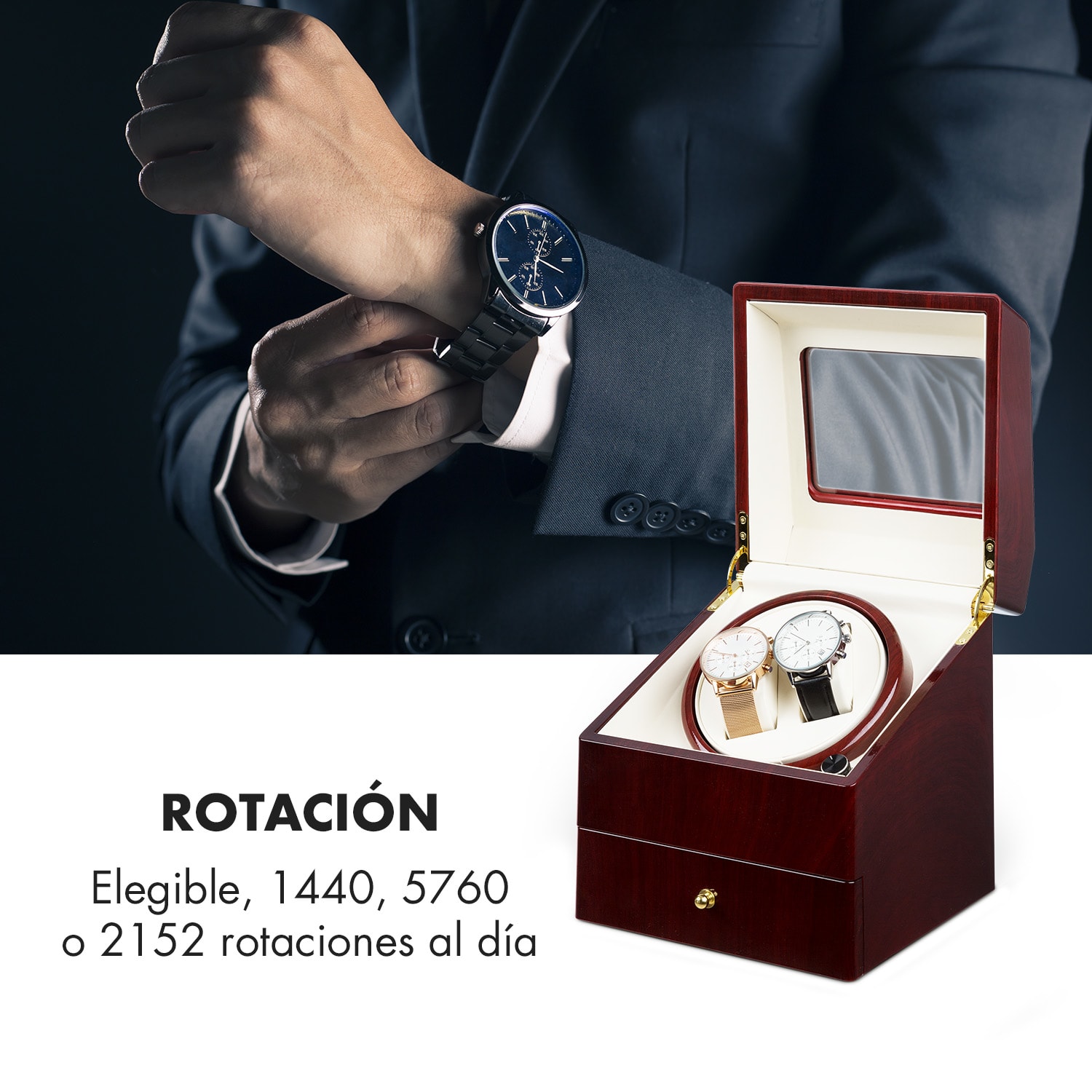 Geneva Estuche para 2 relojes 4 modos Cajón Rosa palo Rojo