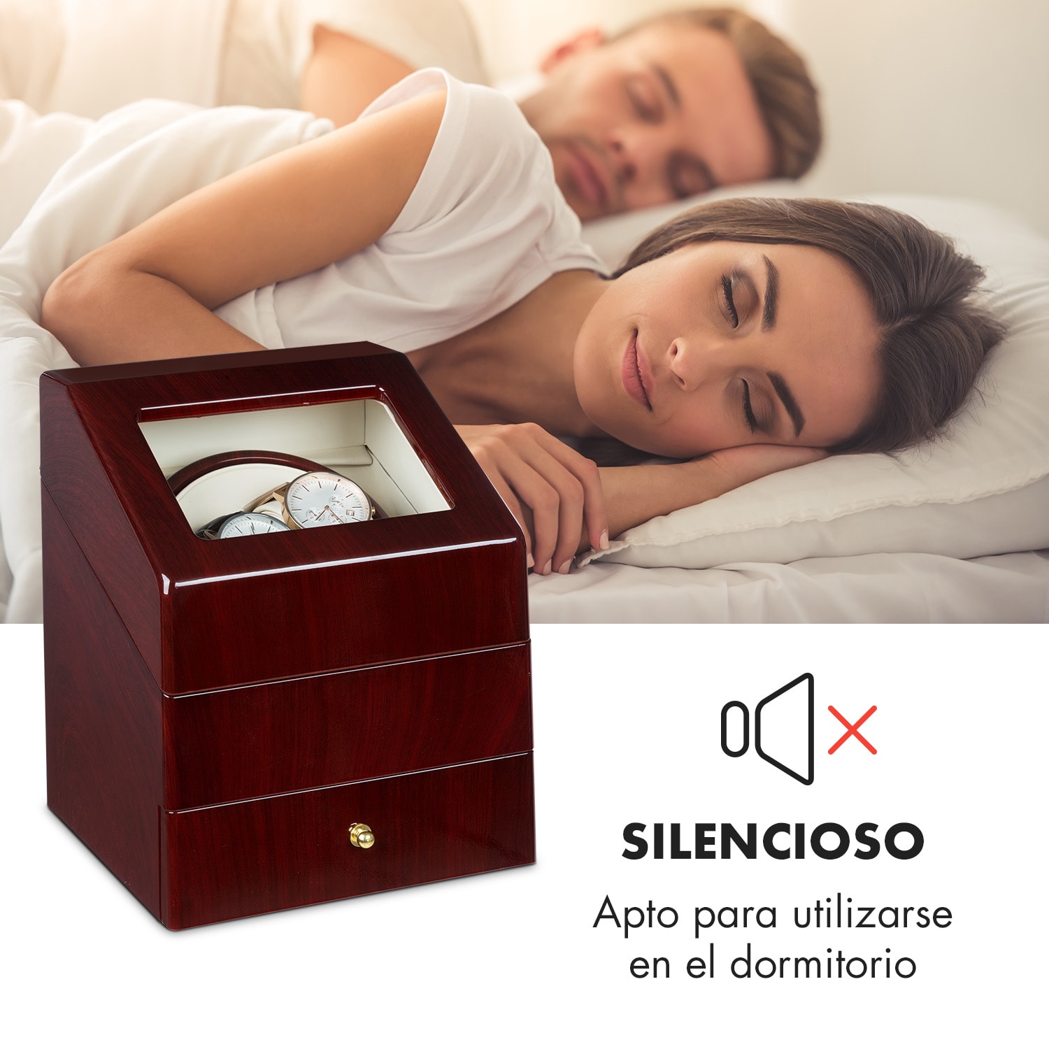 Geneva Estuche para 2 relojes 4 modos Cajón Rosa palo Rojo
