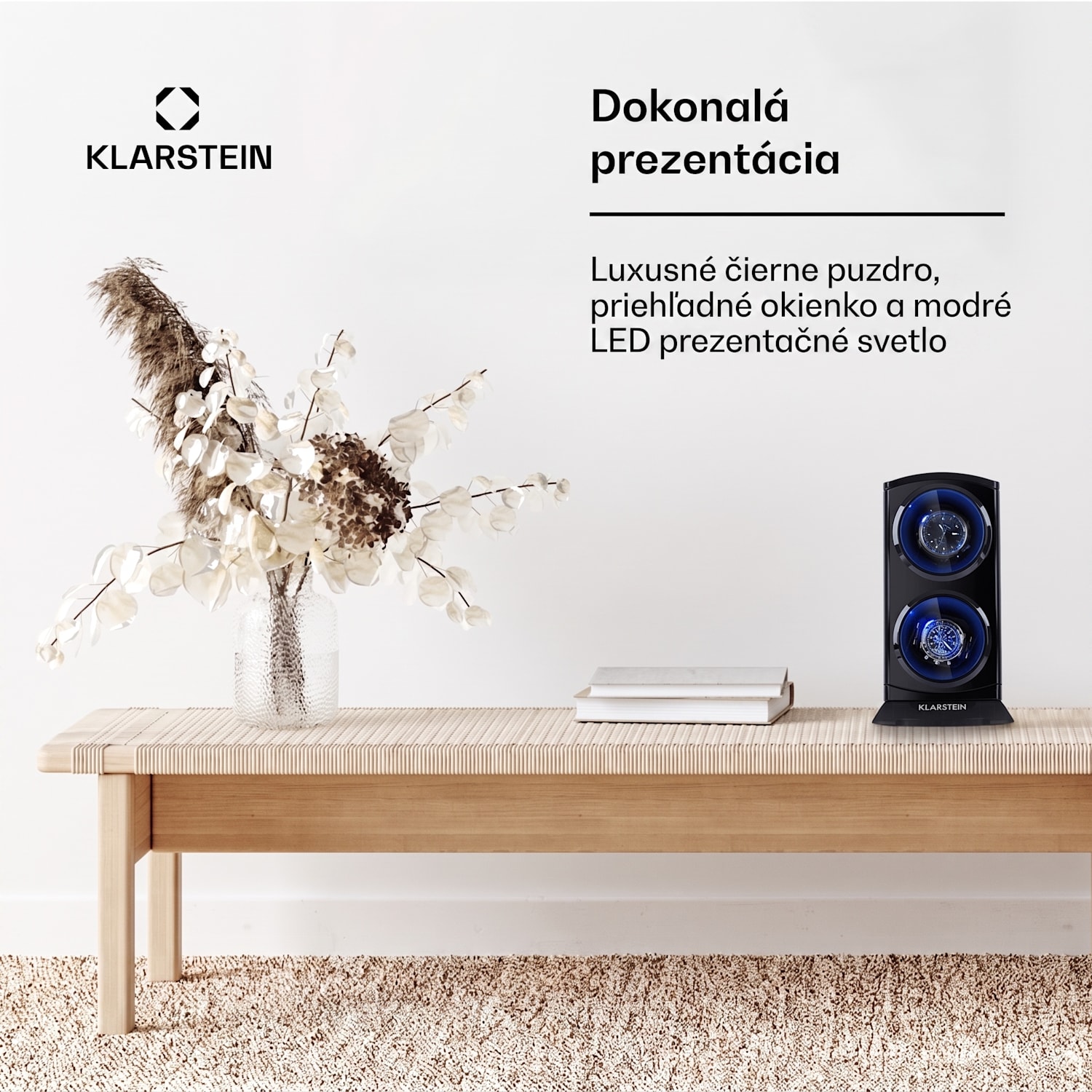 St. Gallen Premium, naťahovač na hodinky, 2 hodiniek, 4 rýchlosti, čierny Čierna