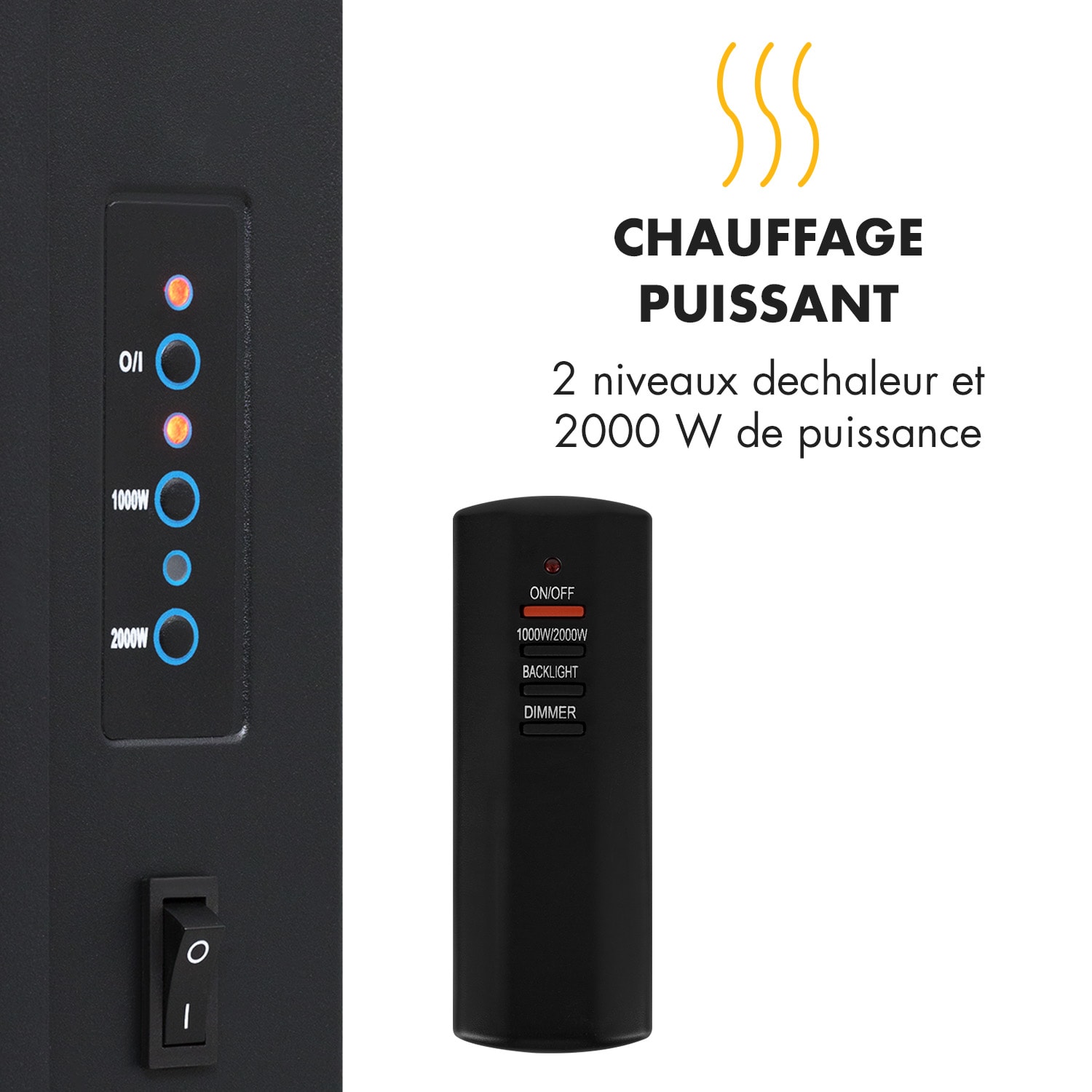 Lausanne elektrische haard 1000 of 2000 watt 7 verschillende achtergrondkleuren glas 2000 W | Verticaal | Wit