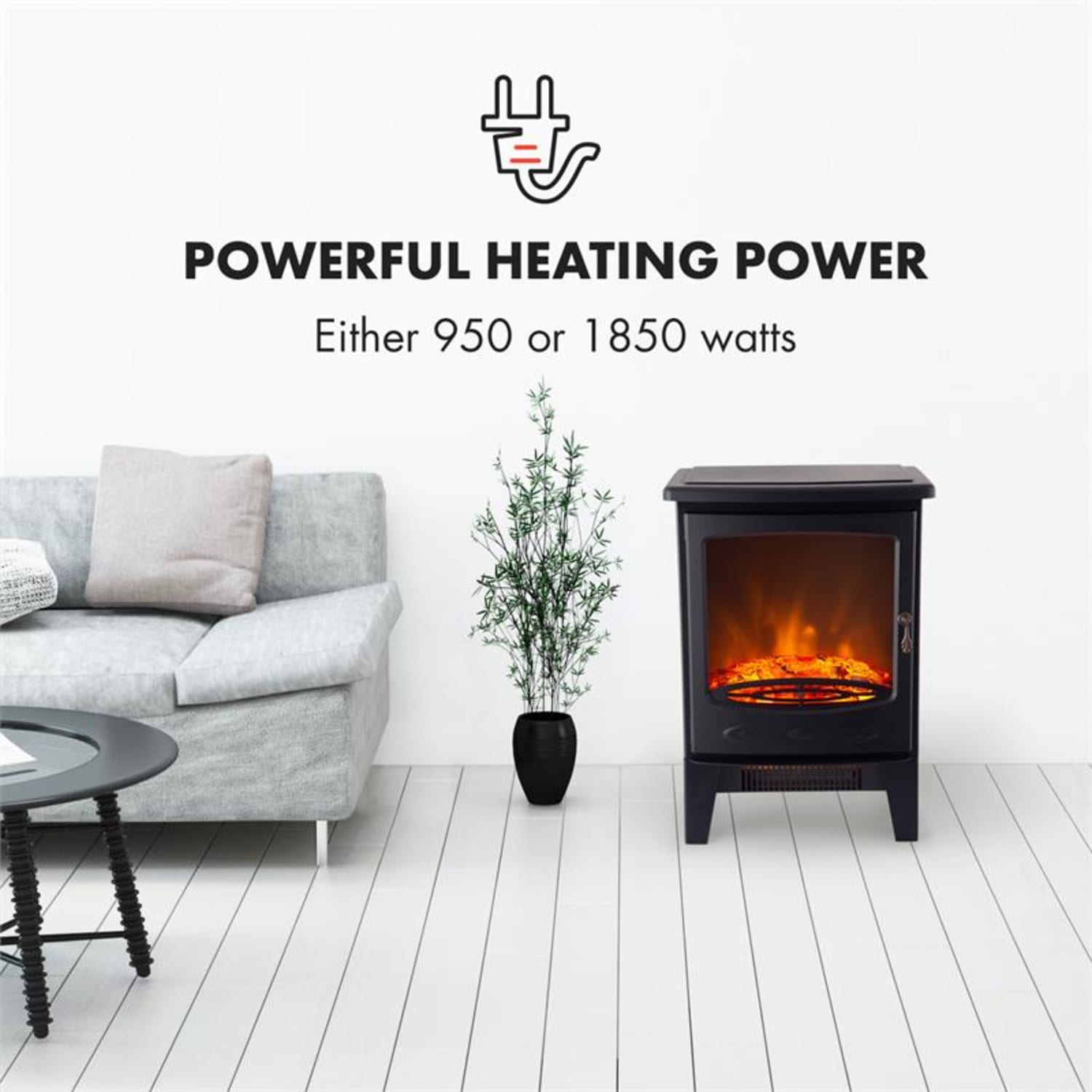 Meran elektrische haard 950/1850 W verwarming met 2 standen gietijzeren stijl  Zwart