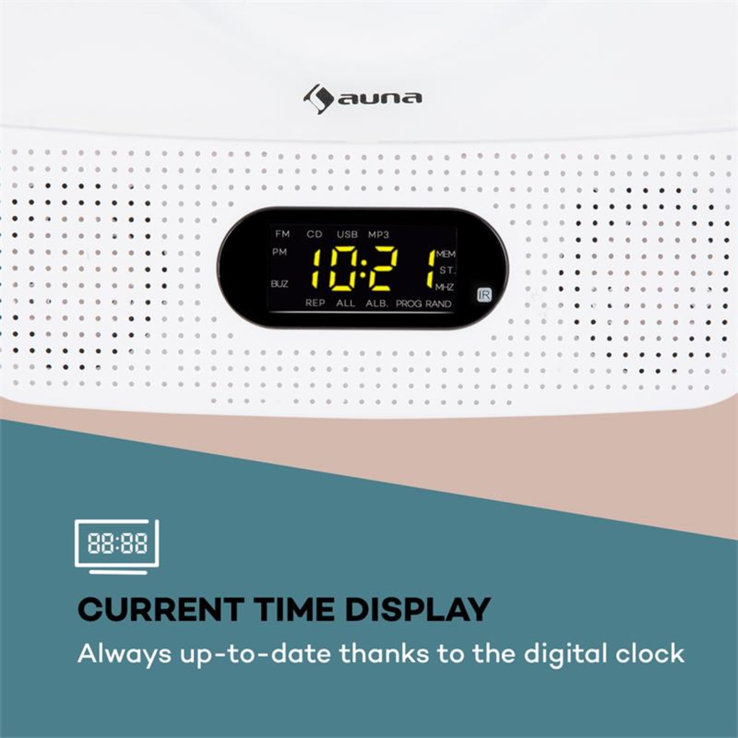 Vertiplay, CD přehrávač, bluetooth, noční světlo, FM rádio, AUX, digitální hodiny, bílý Bílá
