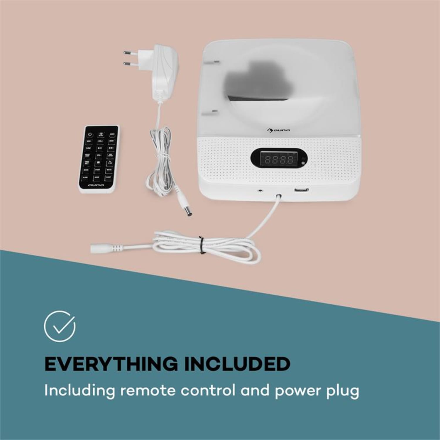 Vertiplay, CD přehrávač, bluetooth, noční světlo, FM rádio, AUX, digitální hodiny, bílý Bílá
