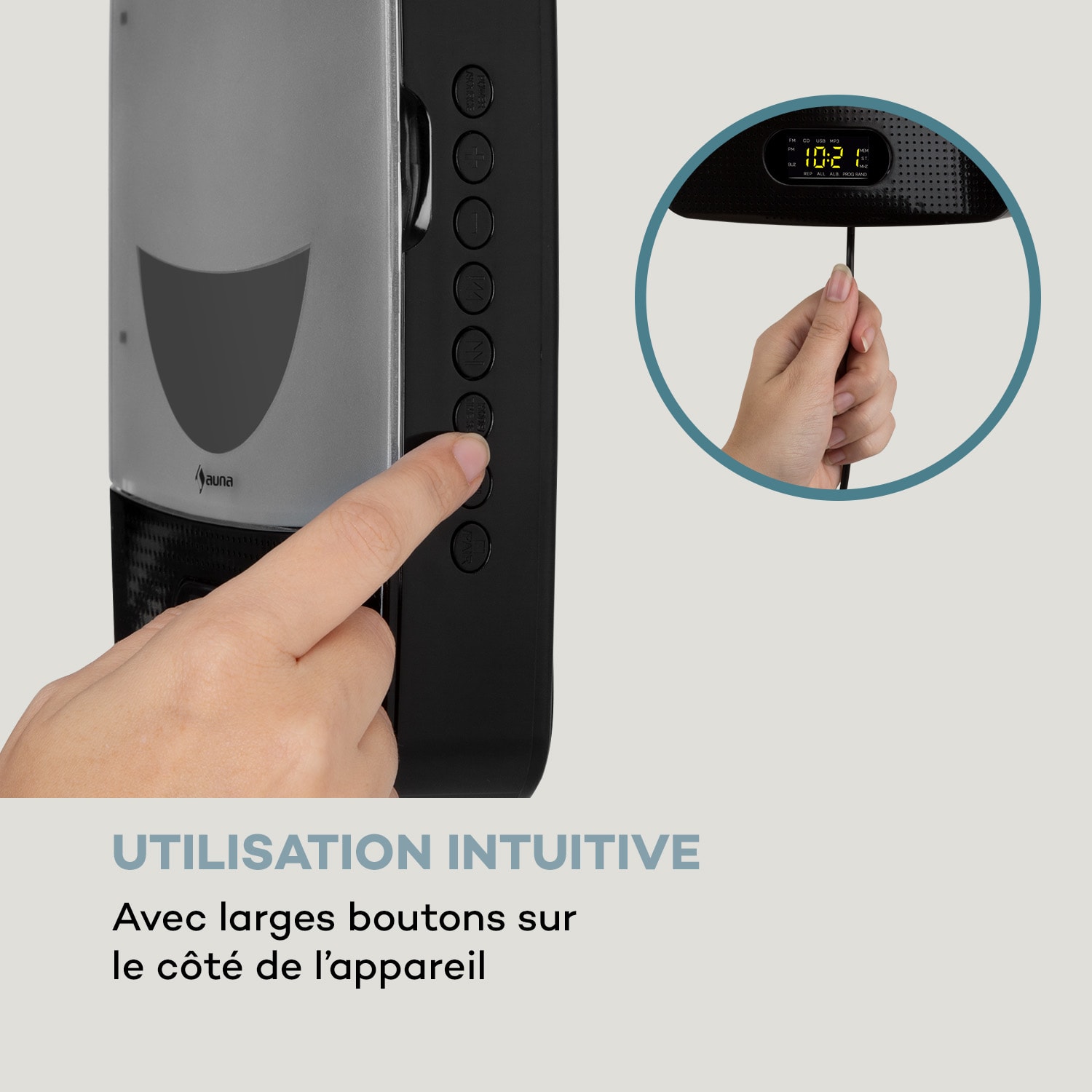 Vertiplay Lecteur CD vertical Bluetooth Radio FM USB MP3 AUX - noir