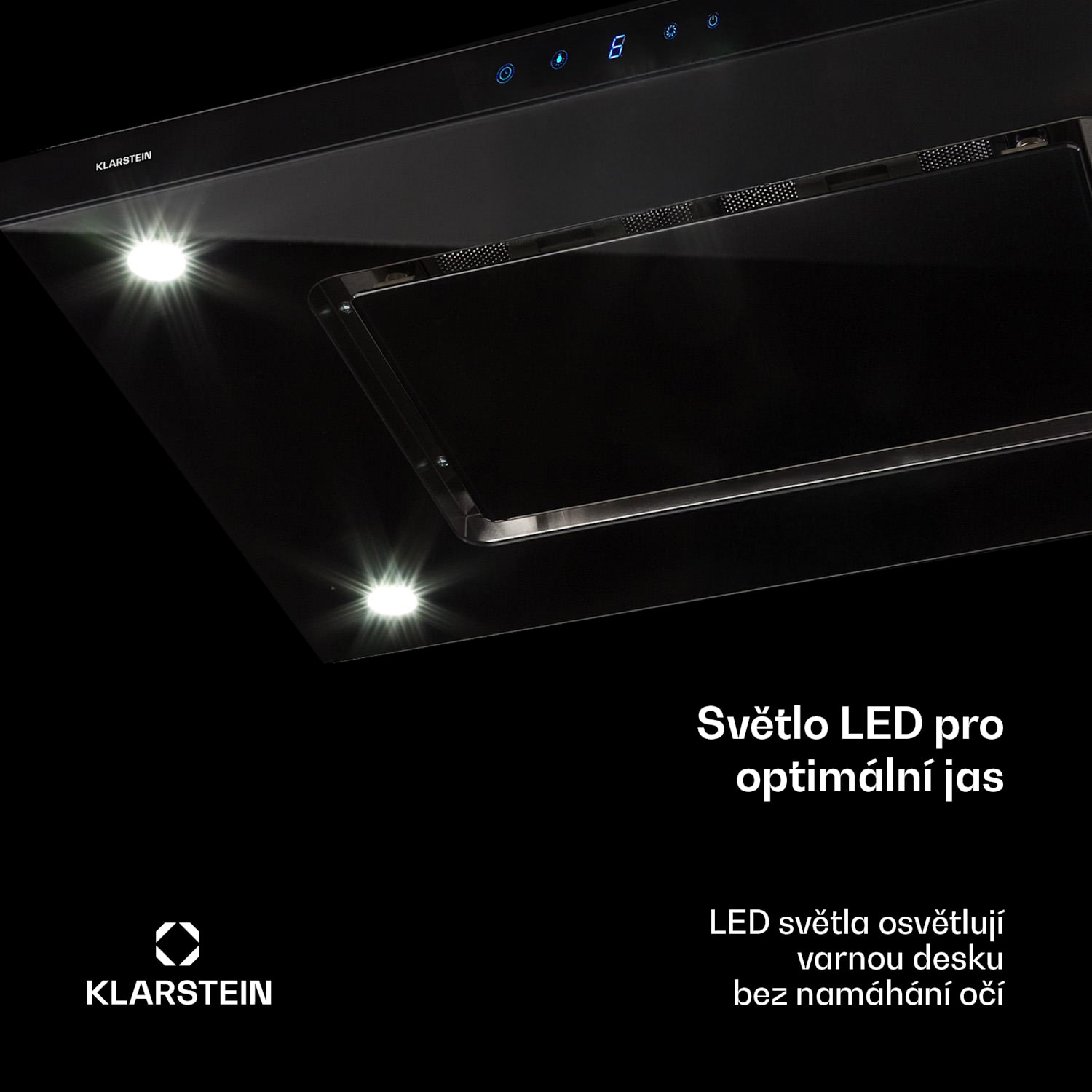 Valeria, digestoř, 90 cm, ostrůvková, 650 m³/h, dotykový panel, LED, sklo, nerezová ocel, černá Negro
