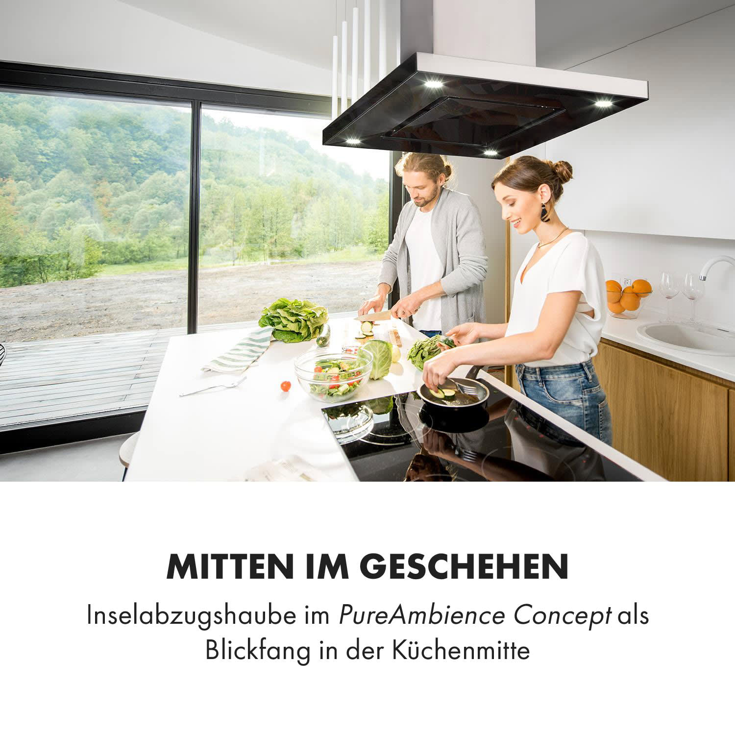 Valeria Hotte îlot aspirante 90cm 650 m³/h LED Classe A verre & inox 