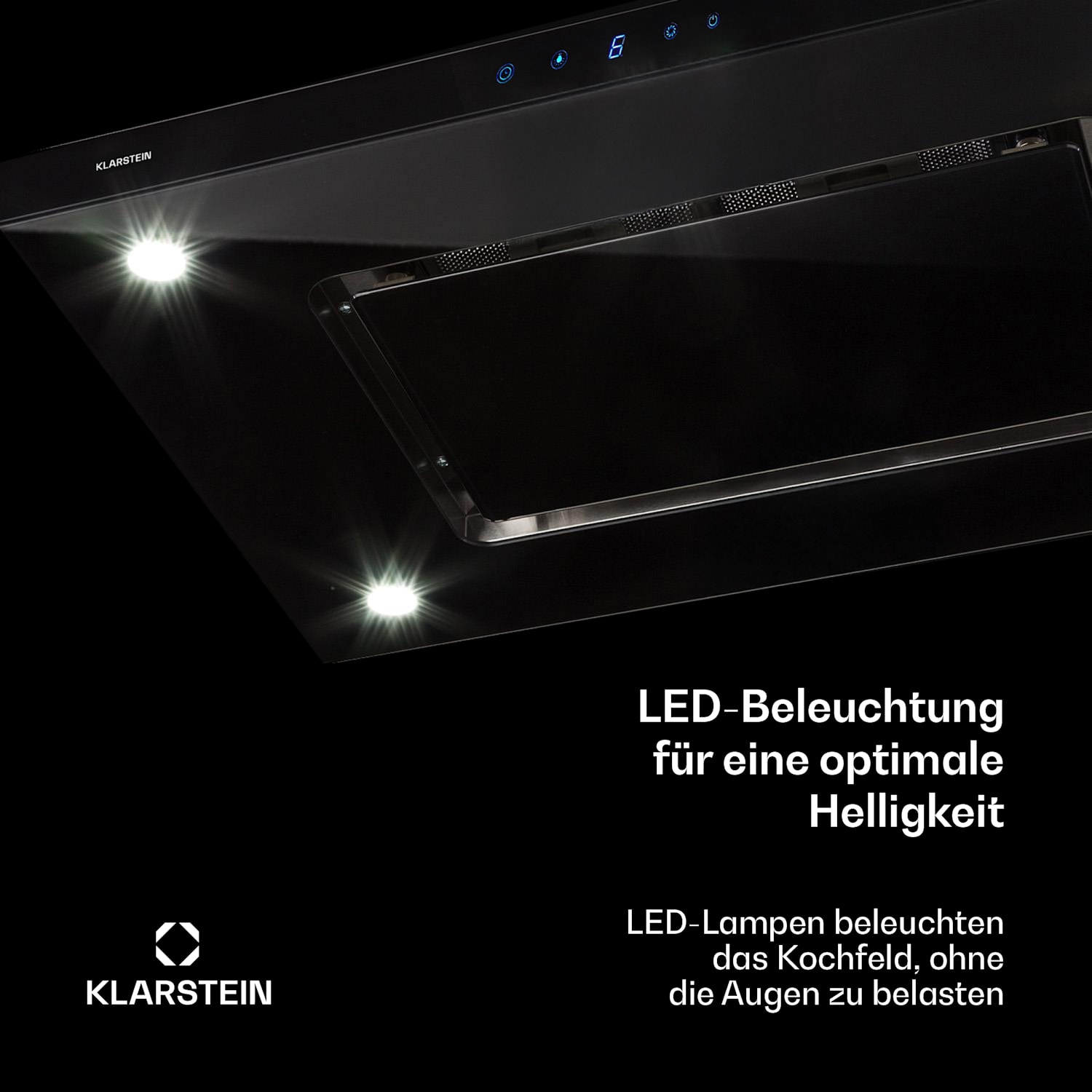 Valeria Inselabzugshaube 90cm 650m³/h Abluft Touch LED Glas Edelstahl Schwarz
