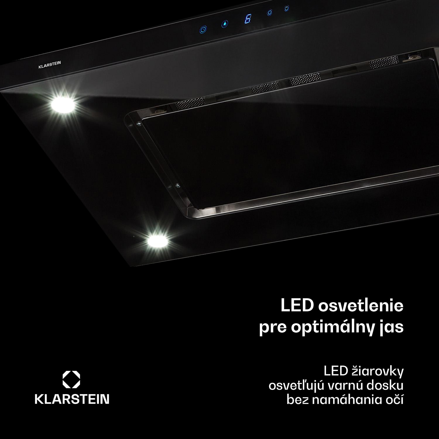 Valeria, digestor, 90 cm, ostrovčekový, 650 m³/h, dotykový panel, LED, sklo, nehrdzavejúca oceľ, čierny Čierna