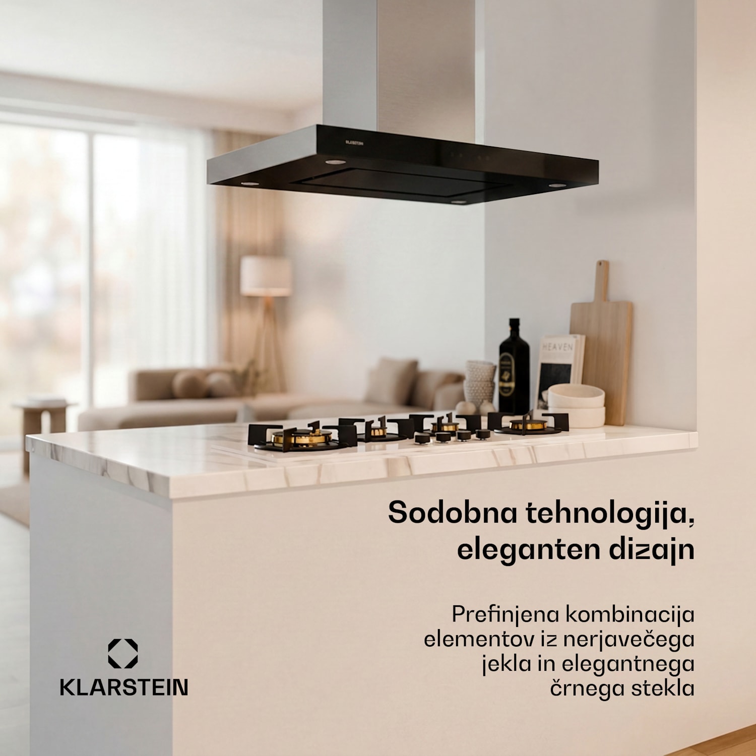 Valeria, kuhinjska napa, za otok, 90 cm, sesalna moč 650 m³/h, na dotik, LED, steklo, nerjaveče jeklo Črna