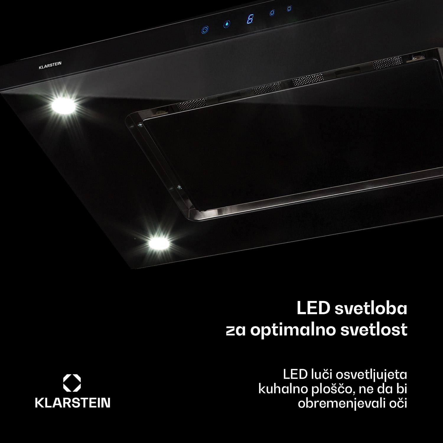Valeria, kuhinjska napa, za otok, 90 cm, sesalna moč 650 m³/h, na dotik, LED, steklo, nerjaveče jeklo Črna