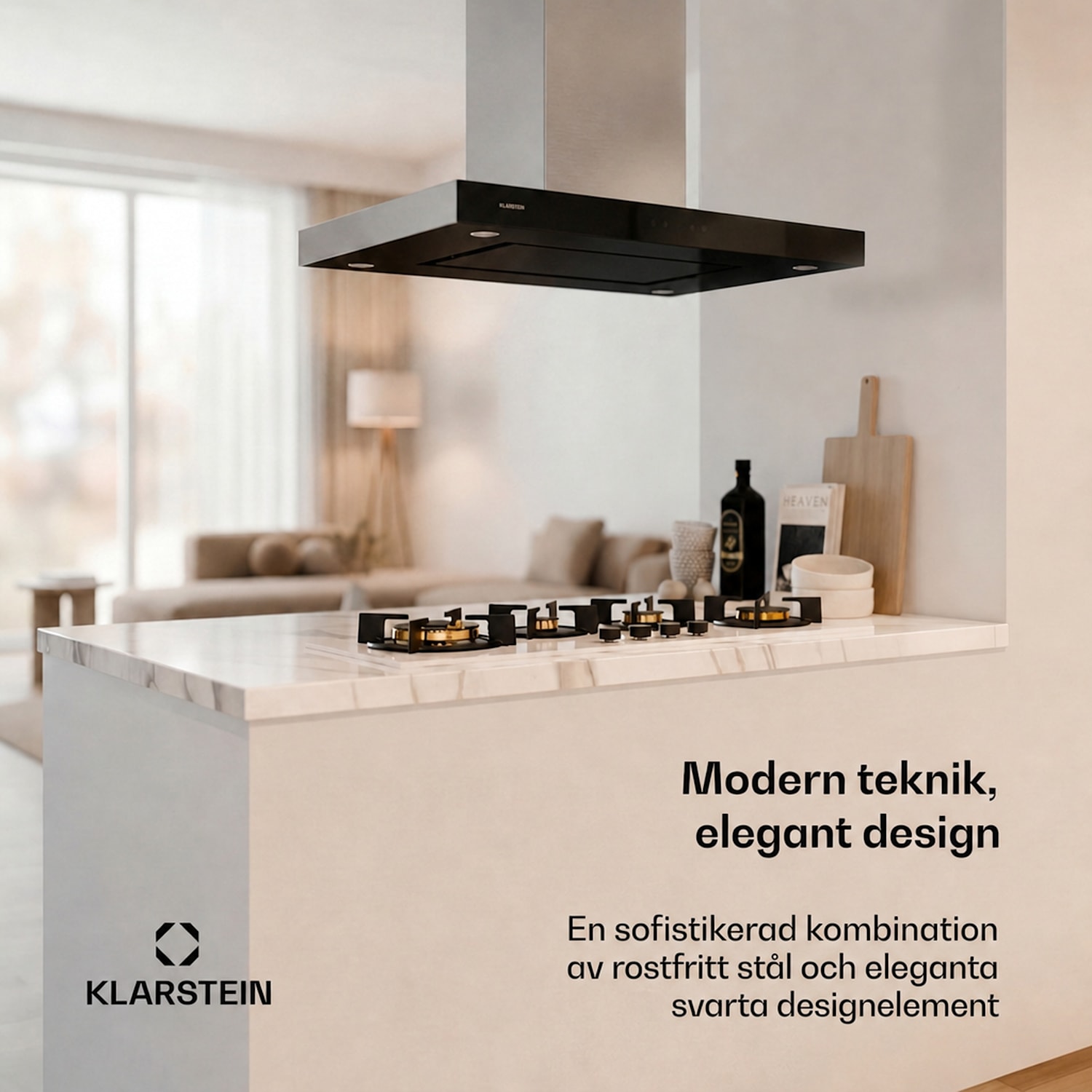 Valeria ö-spisfläkt 90 cm 642 m³/h frånluft touch LED glas rostfritt stål Svart
