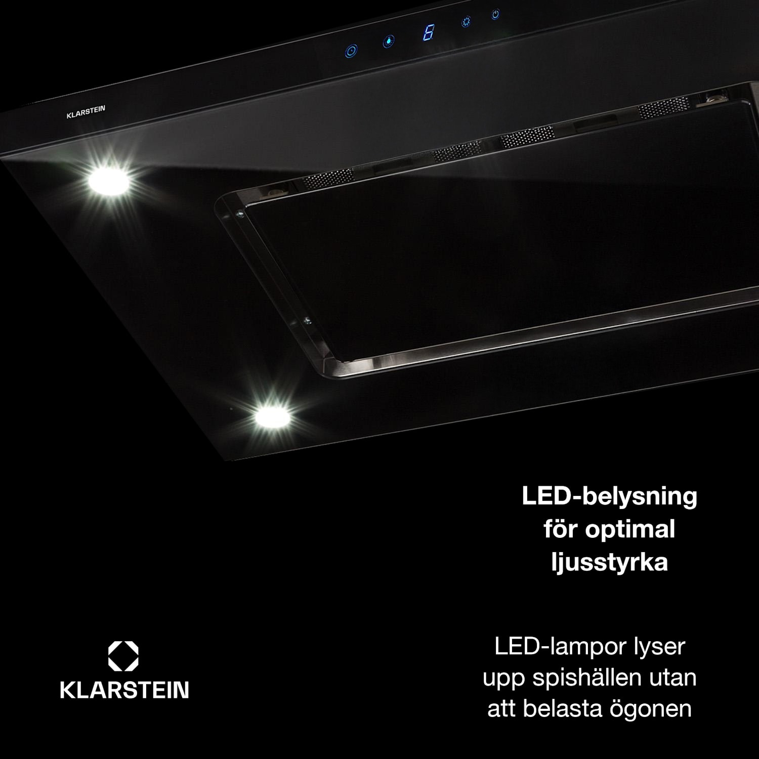 Valeria ö-spisfläkt 90 cm 642 m³/h frånluft touch LED glas rostfritt stål Svart