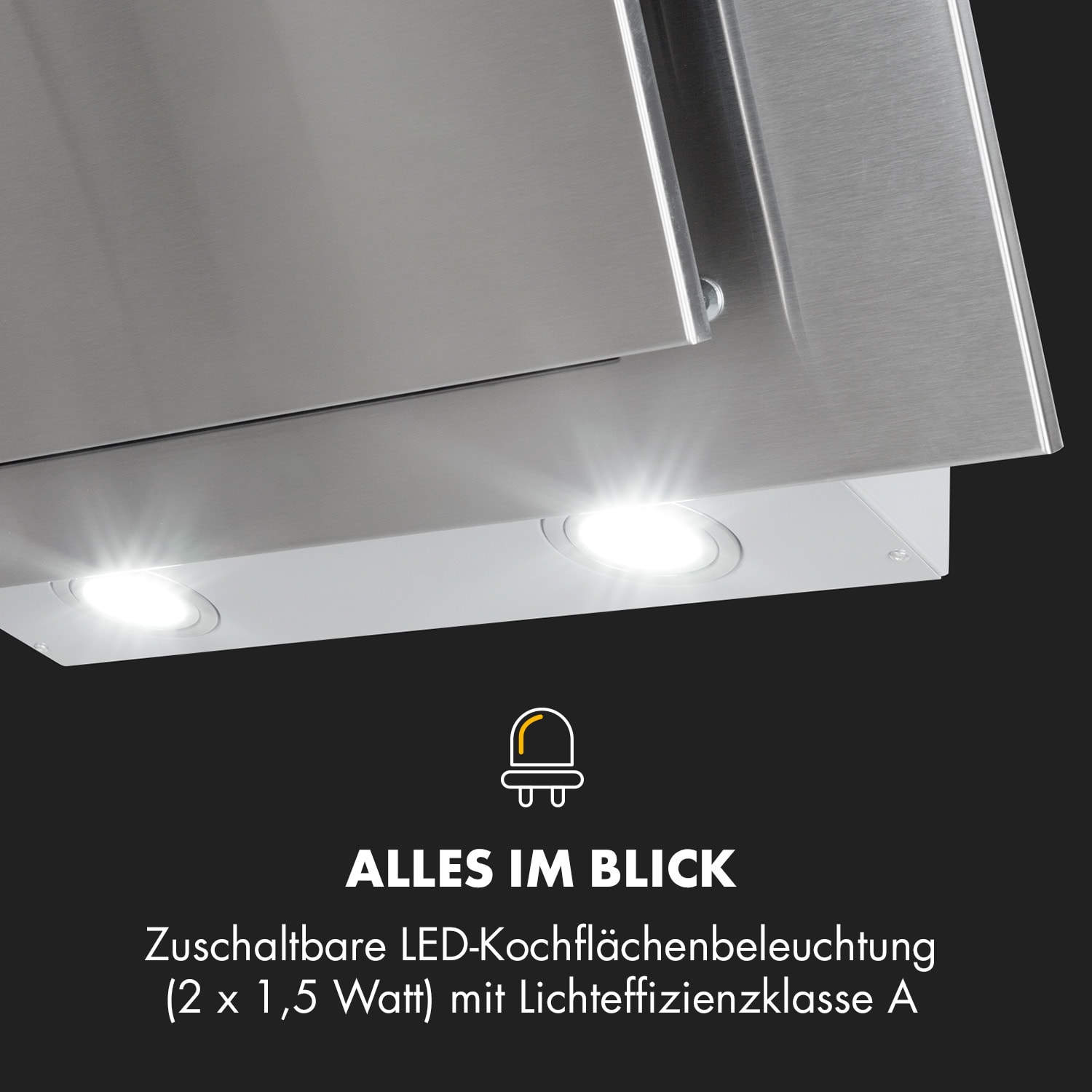 Athena Dunstabzugshaube 60cm Abluft: 350 m³/h LED Edelstahl 