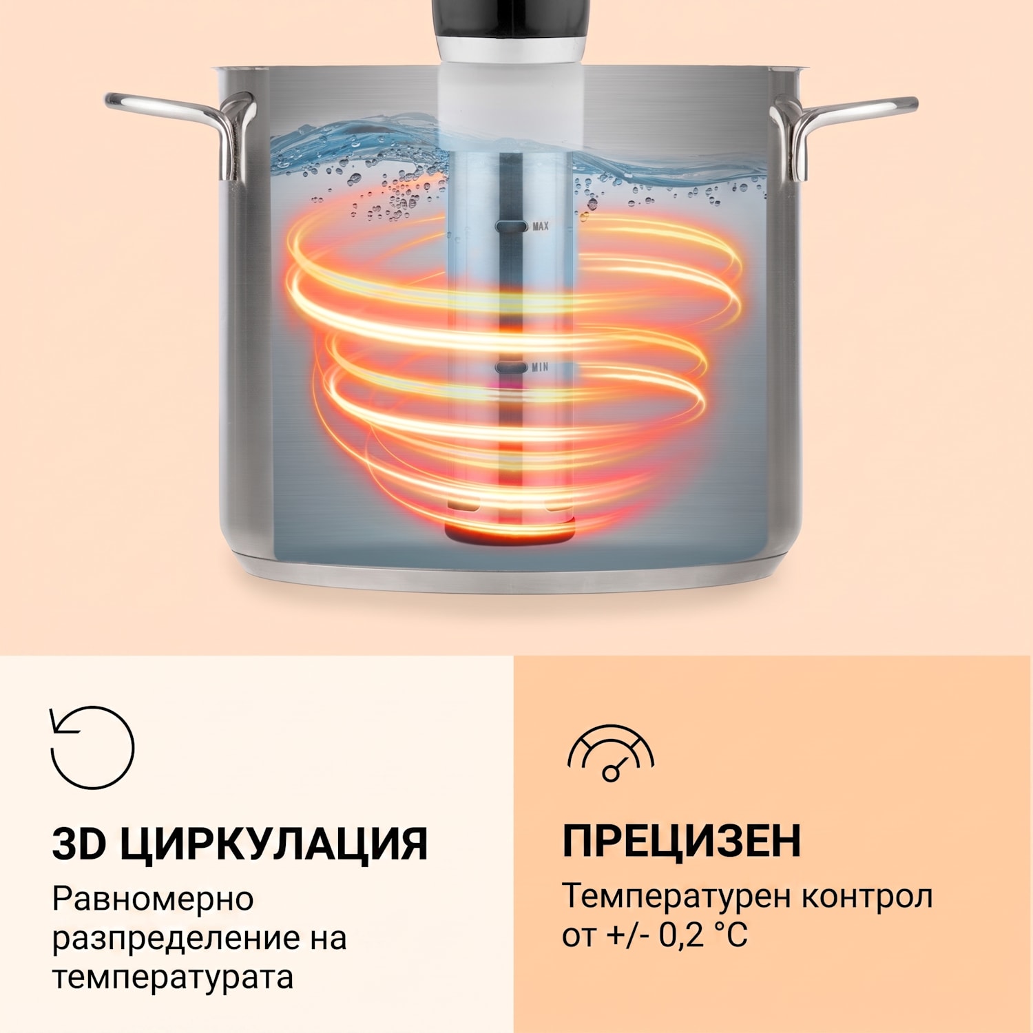 Quickstick Flex, Sous-Vide, 1300 W, 3D циркулация, IPX7, таймер, 0 - 95 °C, черен Черно