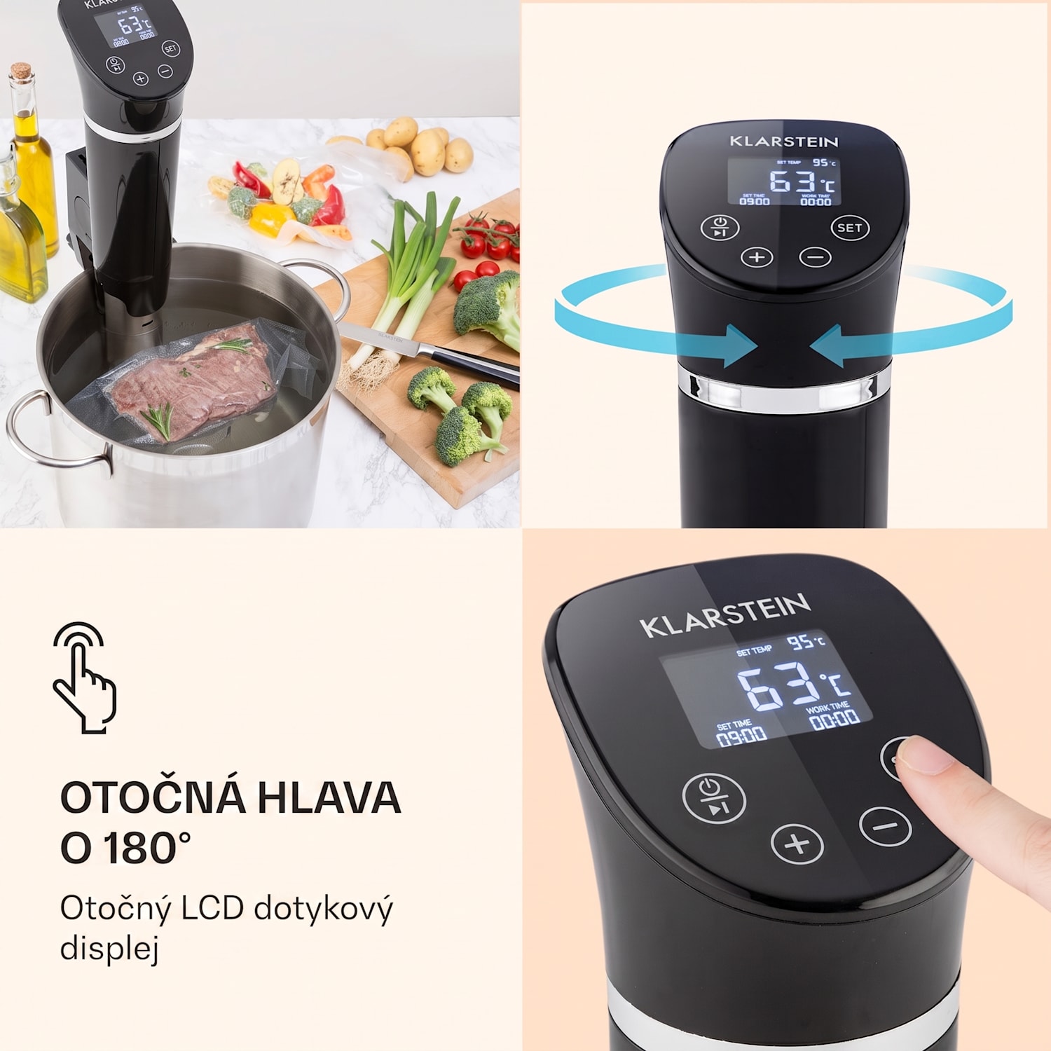 Quickstick Flex, sous vide vařič, 1300 W, 0-95 °C, 3D cirkulace, IPX7, časovač, černý Černá