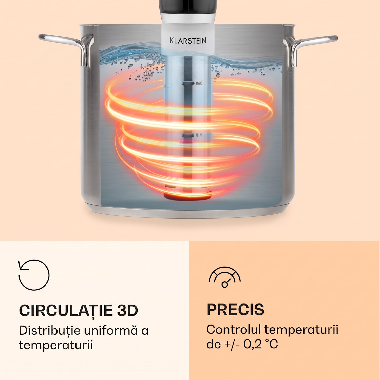 Quickstick Flex, Sous-Vide, 1300 W, 3D circulator, IPX7, timer, 0 - 95 °C, negru Negru
