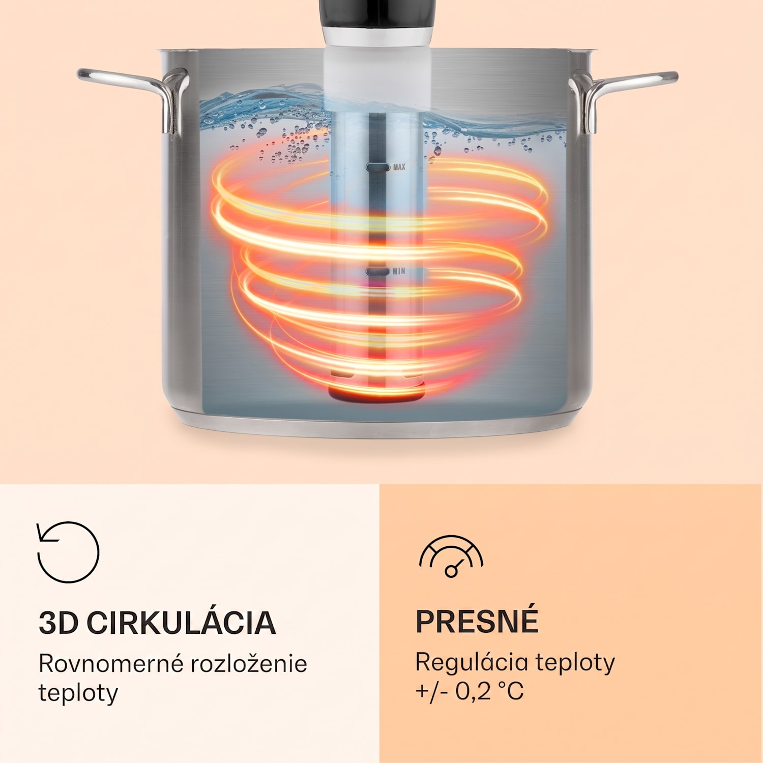 Quickstick Flex, Sous Vide varič, 1300 W, 0 - 95 °C, 3D cirkulácia, IPX7, časovač, čierny Čierna