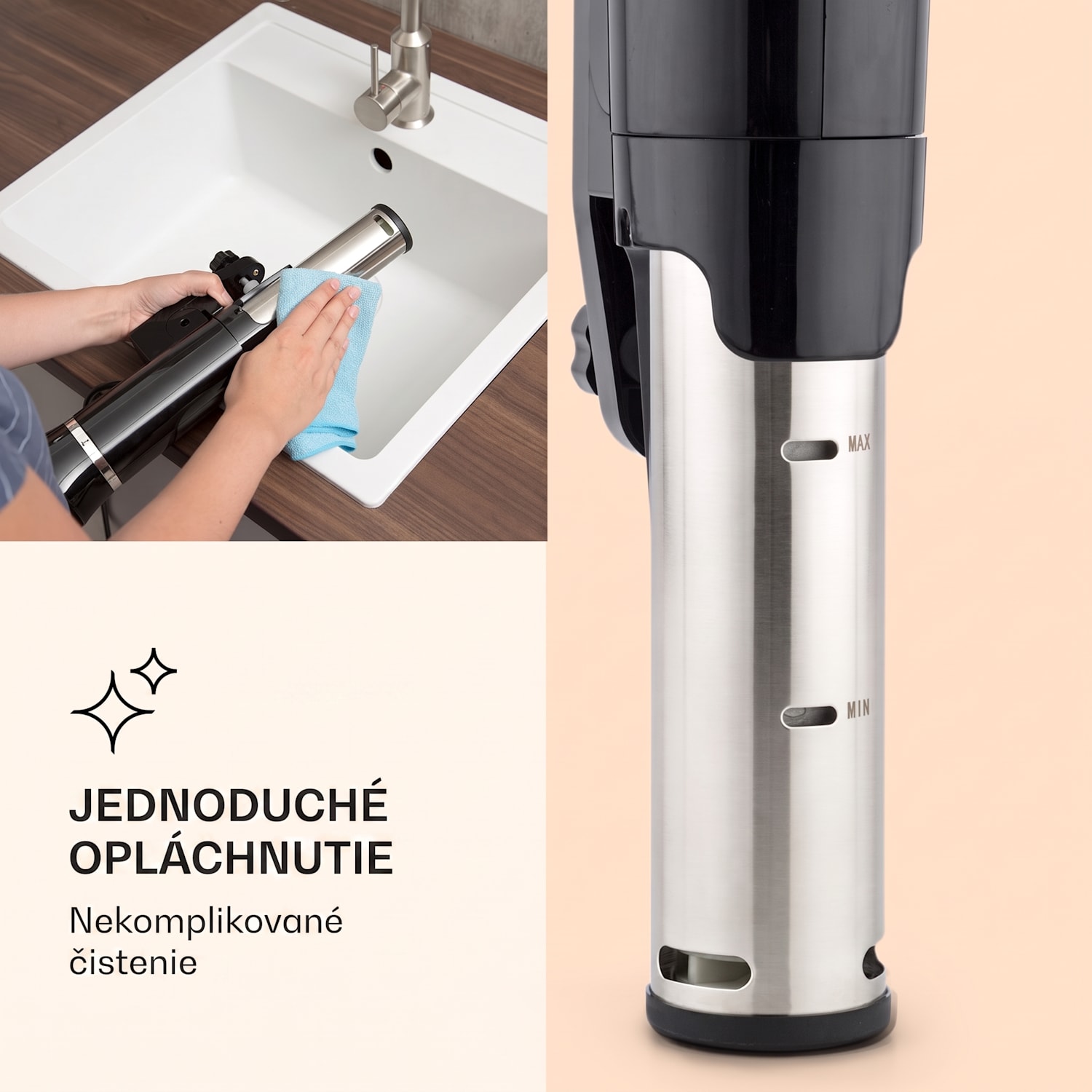 Quickstick Flex, Sous Vide varič, 1300 W, 0 - 95 °C, 3D cirkulácia, IPX7, časovač, čierny Čierna