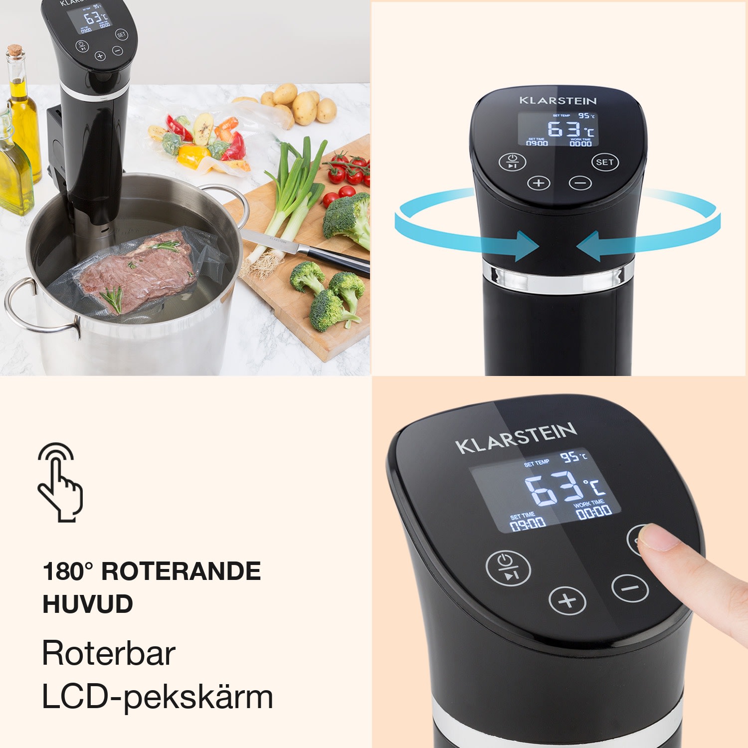 Quickstick Flex 1300W 3D-cirkulerande 0-95 °C IPX7 Timer svart Svart