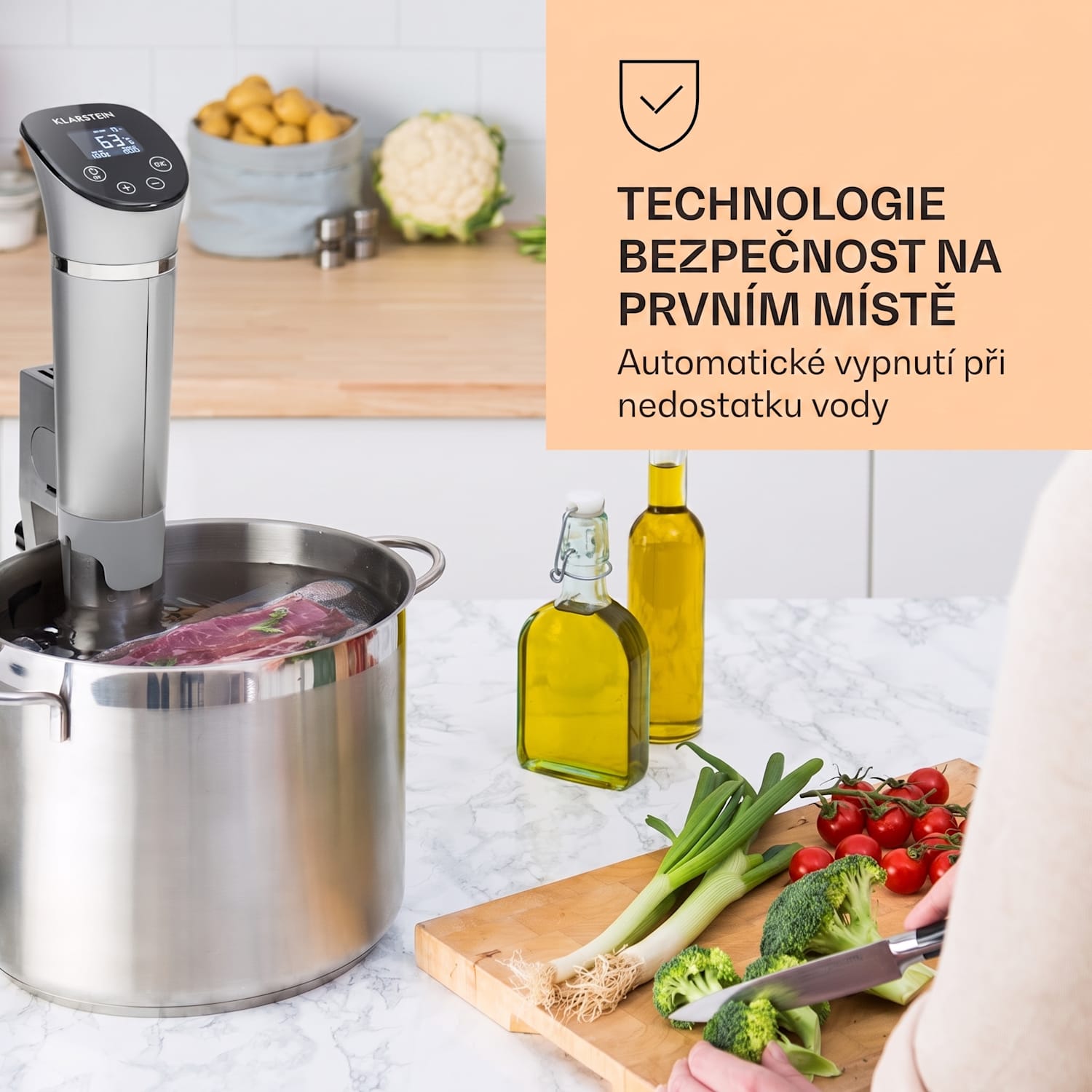 Quickstick Flex, sous vide vařič, 1300 W, 0-95 °C, 3D cirkulace, IPX7, časovač, stříbrný Stříbrná metalíza