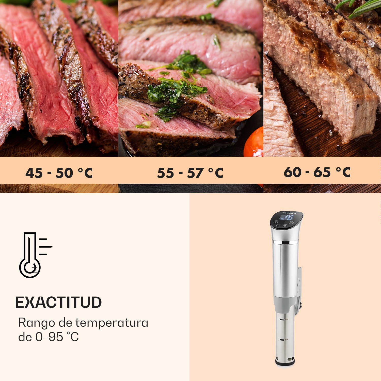 Quickstick Flex 1300W Circulación 3D 0-95 °C IPX7 Temporizador Plateado Plata Metálica