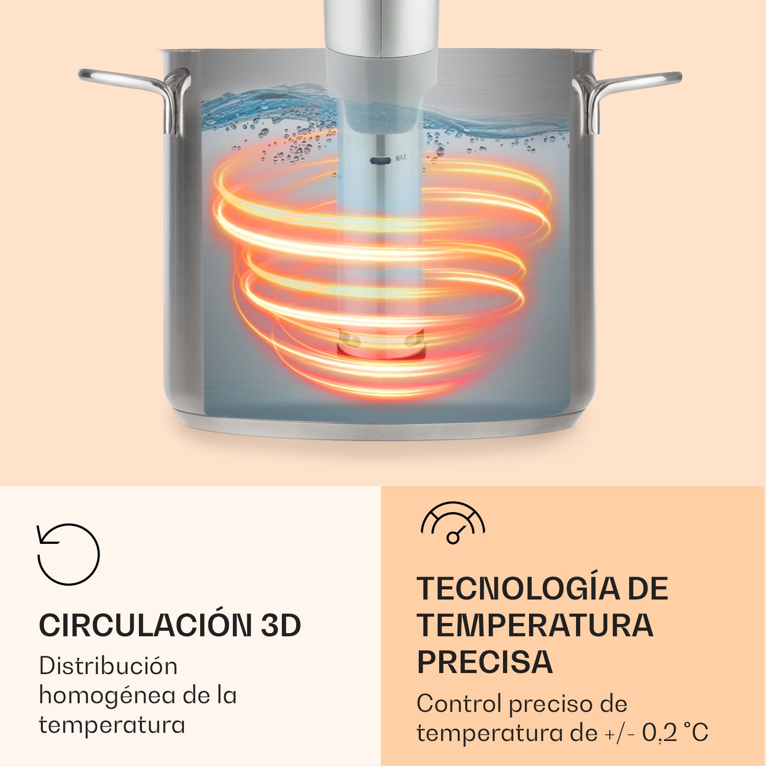 Quickstick Flex 1300W Circulación 3D 0-95 °C IPX7 Temporizador Plateado Plata Metálica
