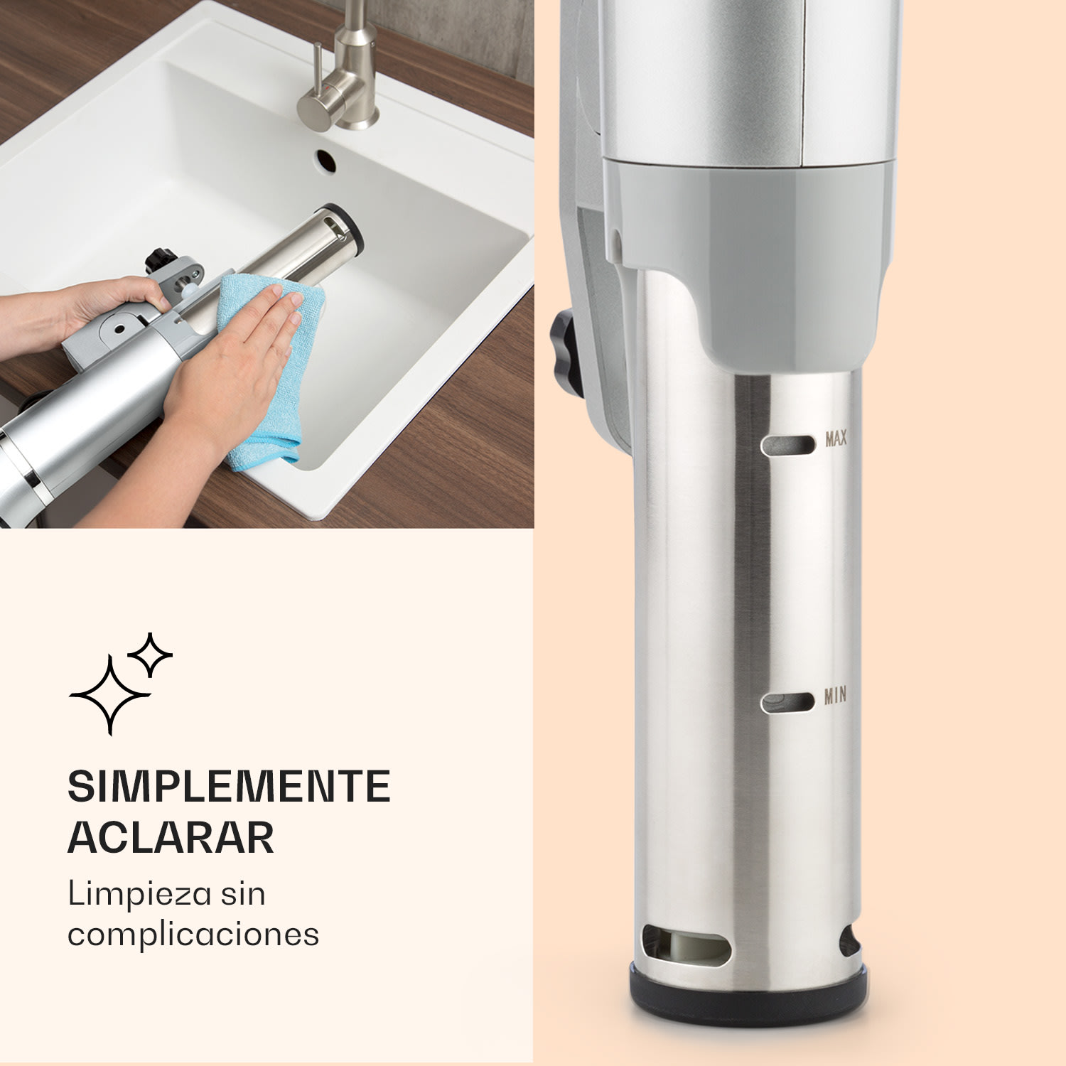 Quickstick Flex 1300W Circulación 3D 0-95 °C IPX7 Temporizador Plateado Plata Metálica