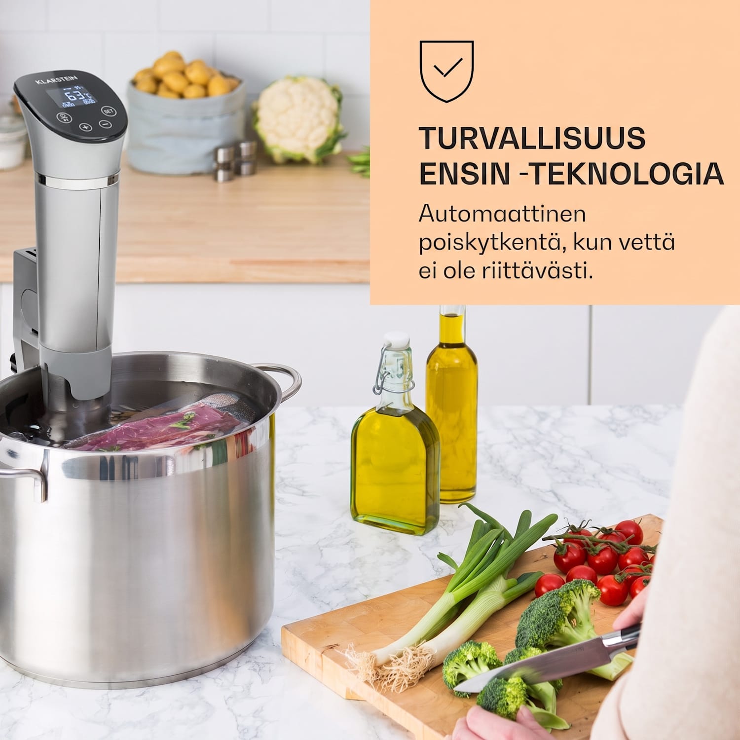 Quickstick Flex 1300W 3D kierto 0-95 °C IPX7 ajastin hopea Hopea Metallinen