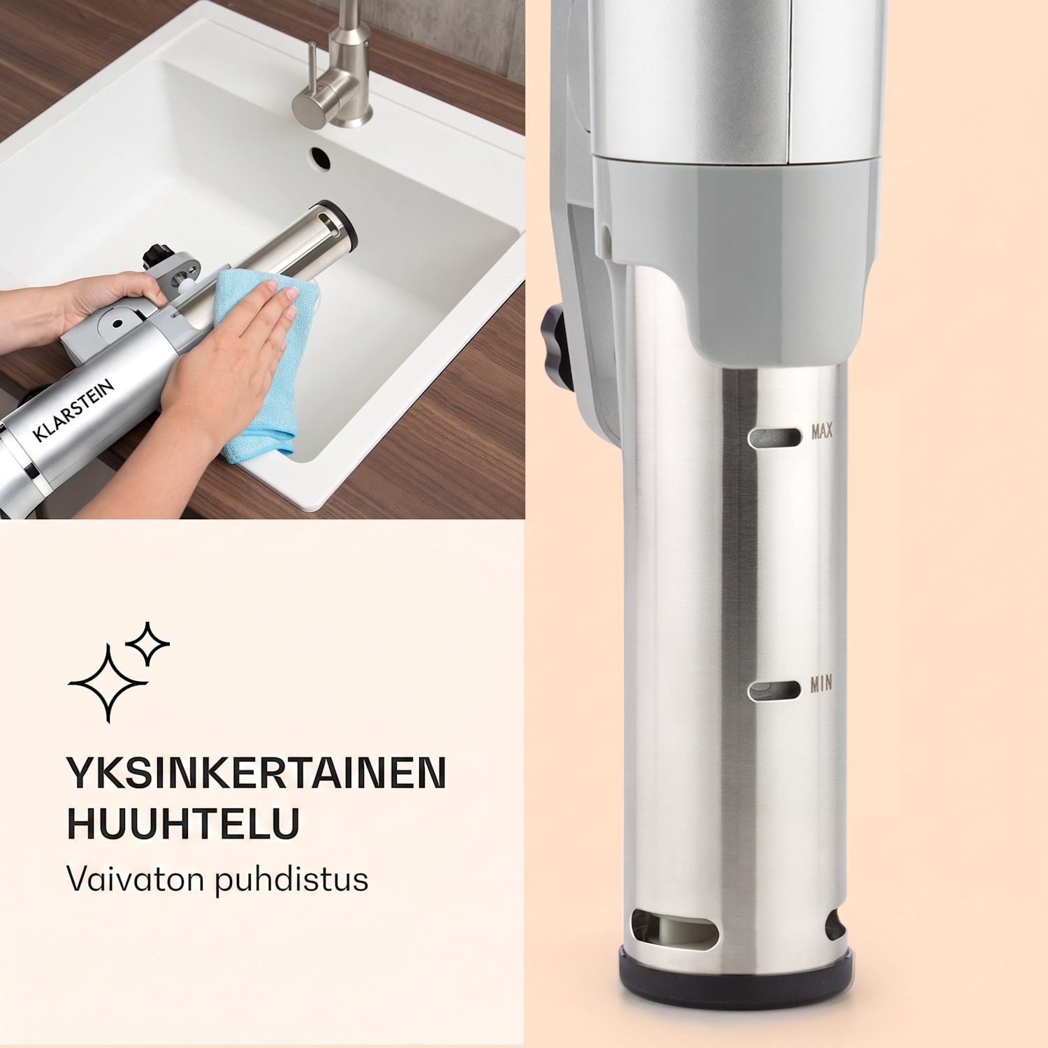 Quickstick Flex 1300W 3D kierto 0-95 °C IPX7 ajastin hopea Hopea Metallinen