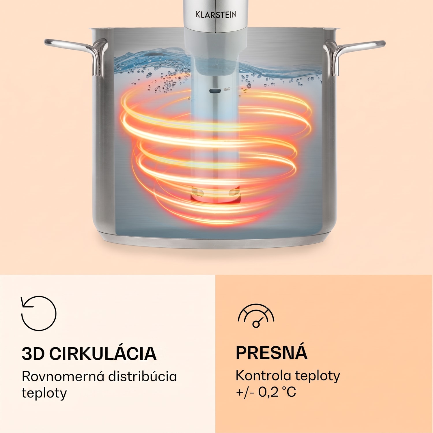 Quickstick Flex, Sous Vide varič, 1300 W, 0 - 95 °C, 3D cirkulácia, IPX7, časovač, strieborný Strieborná metalíza
