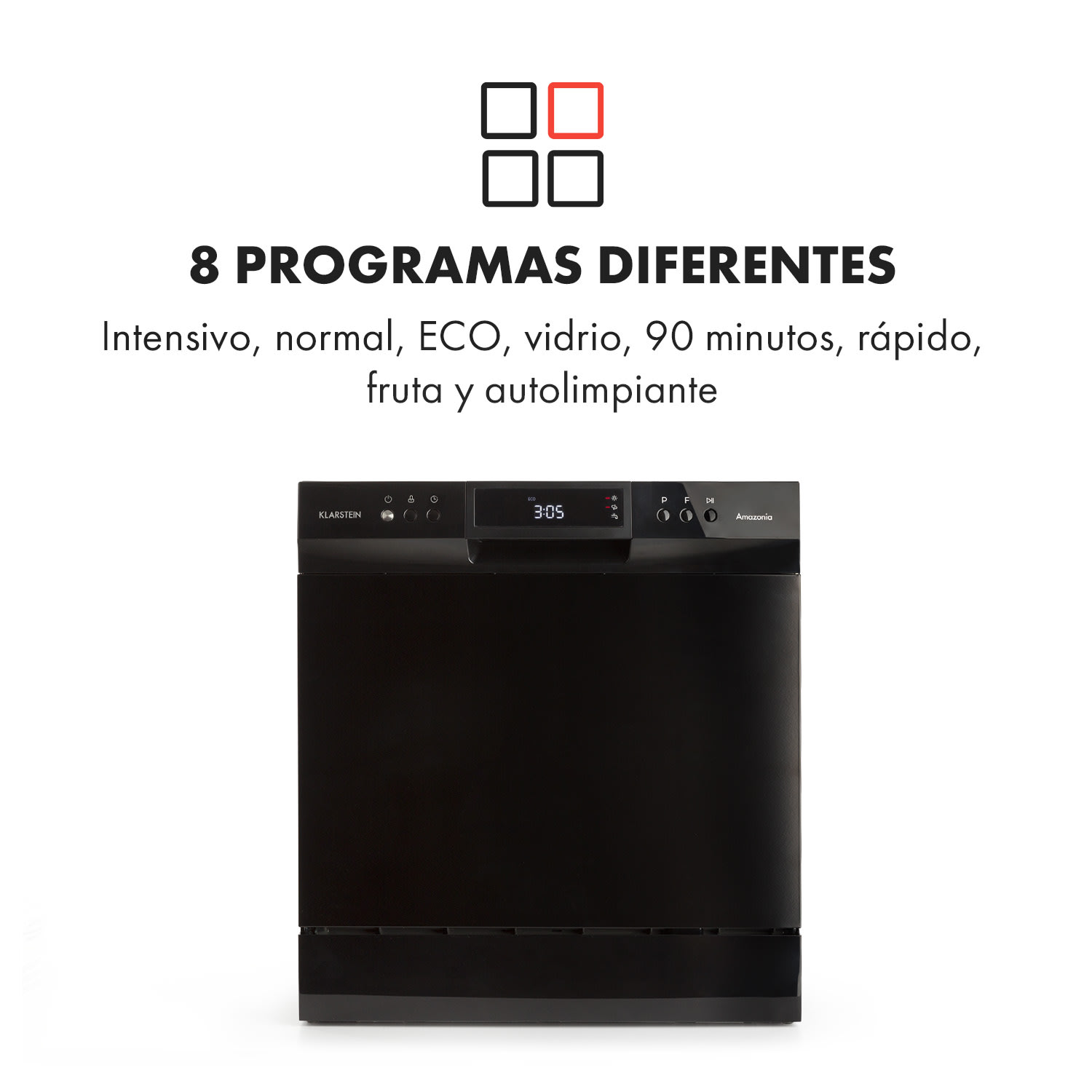 Amazonia 8 Neo Lavavajillas 8 programas Pantalla led Negro