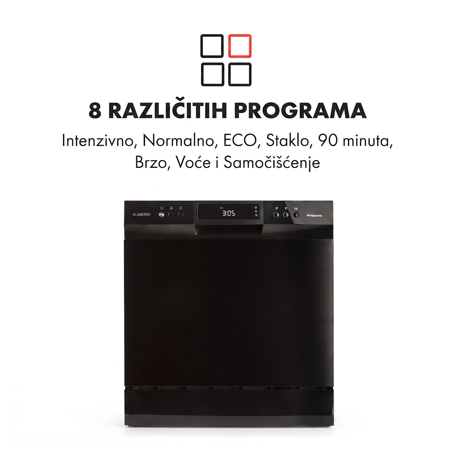 Amazonia 8 Neo, stolna perilica posuđa, 8 programa, LED zaslon, crna Crna