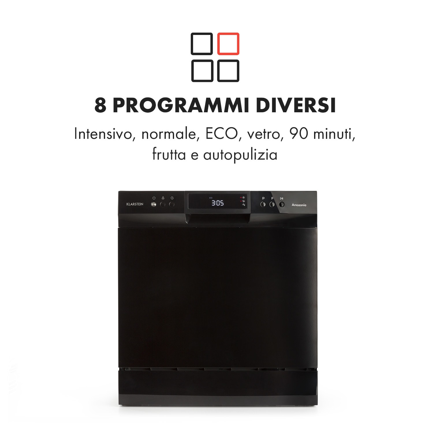 Amazonia 8 Neo Lavastoviglie, 6 programmi, display a LED Nero
