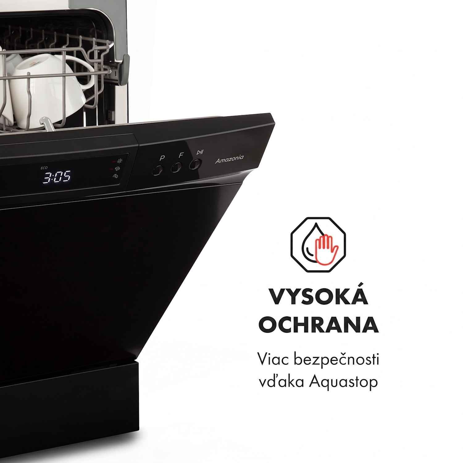 Amazonia 8 Neo, stolná umývačka riadu, 8 programov, LED displej, čierna Čierna