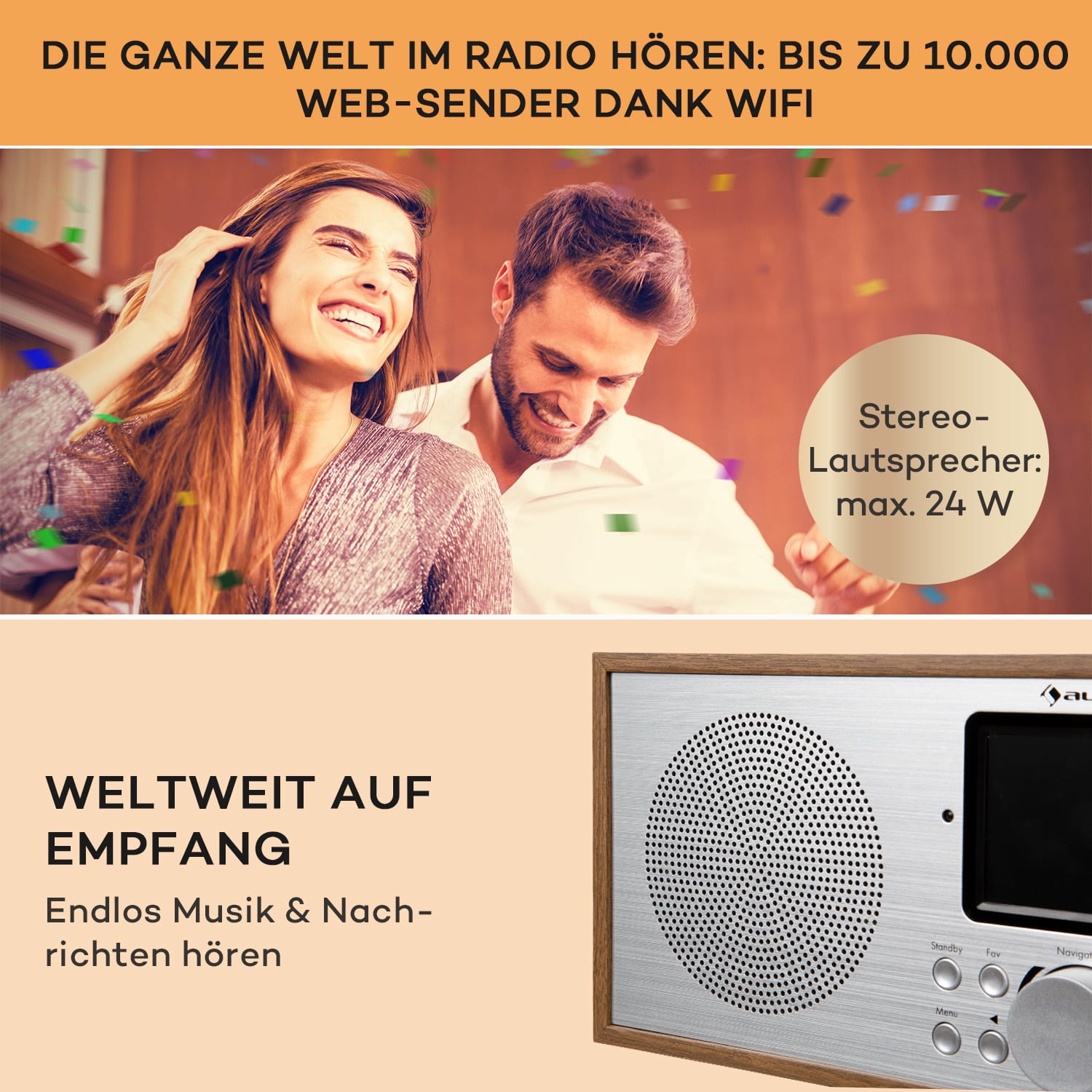 Silver Star Stereo Internet DAB+/UKW Radio, WiFi, BT, DAB+/UKW, Eiche 