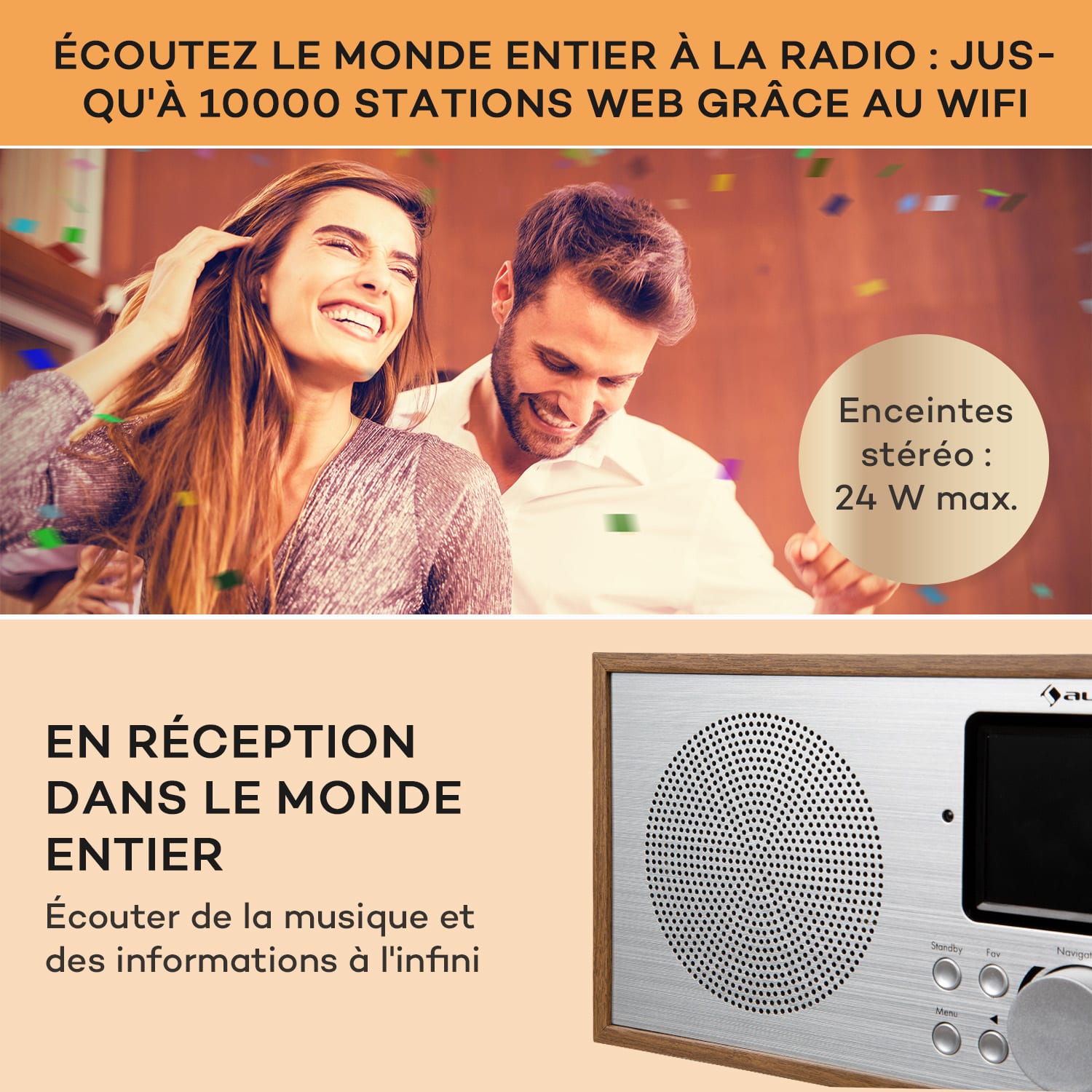 Silver Star radio Internet stéréo DAB+/FM, WiFi, BT, DAB+/FM, chêne
