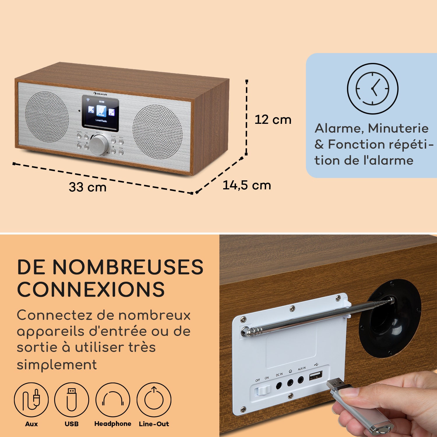Silver Star radio Internet stéréo DAB+/FM, WiFi, BT, DAB+/FM, chêne