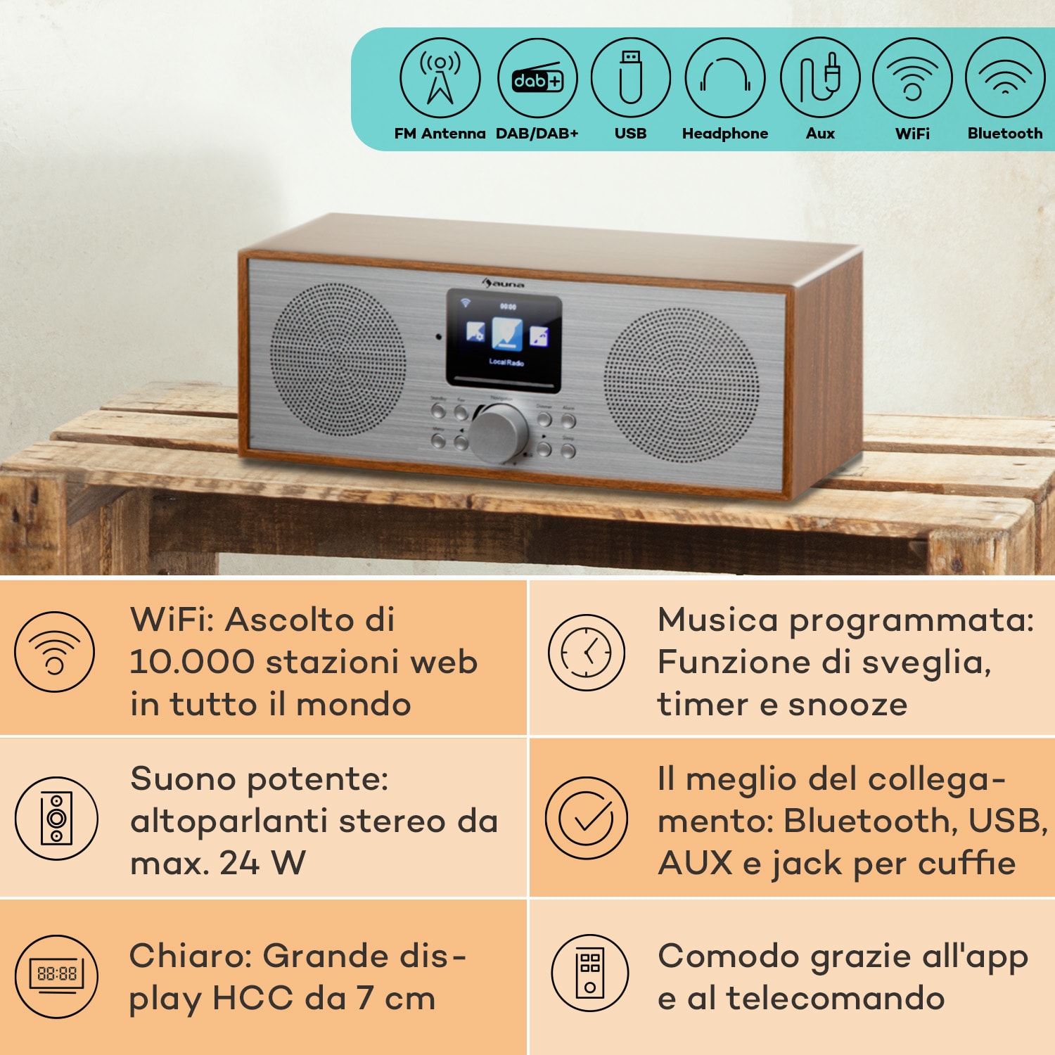 Silver Star Stereo Radio Web,DAB+/FM, WiFi, BT, DAB+/FM, quercia 