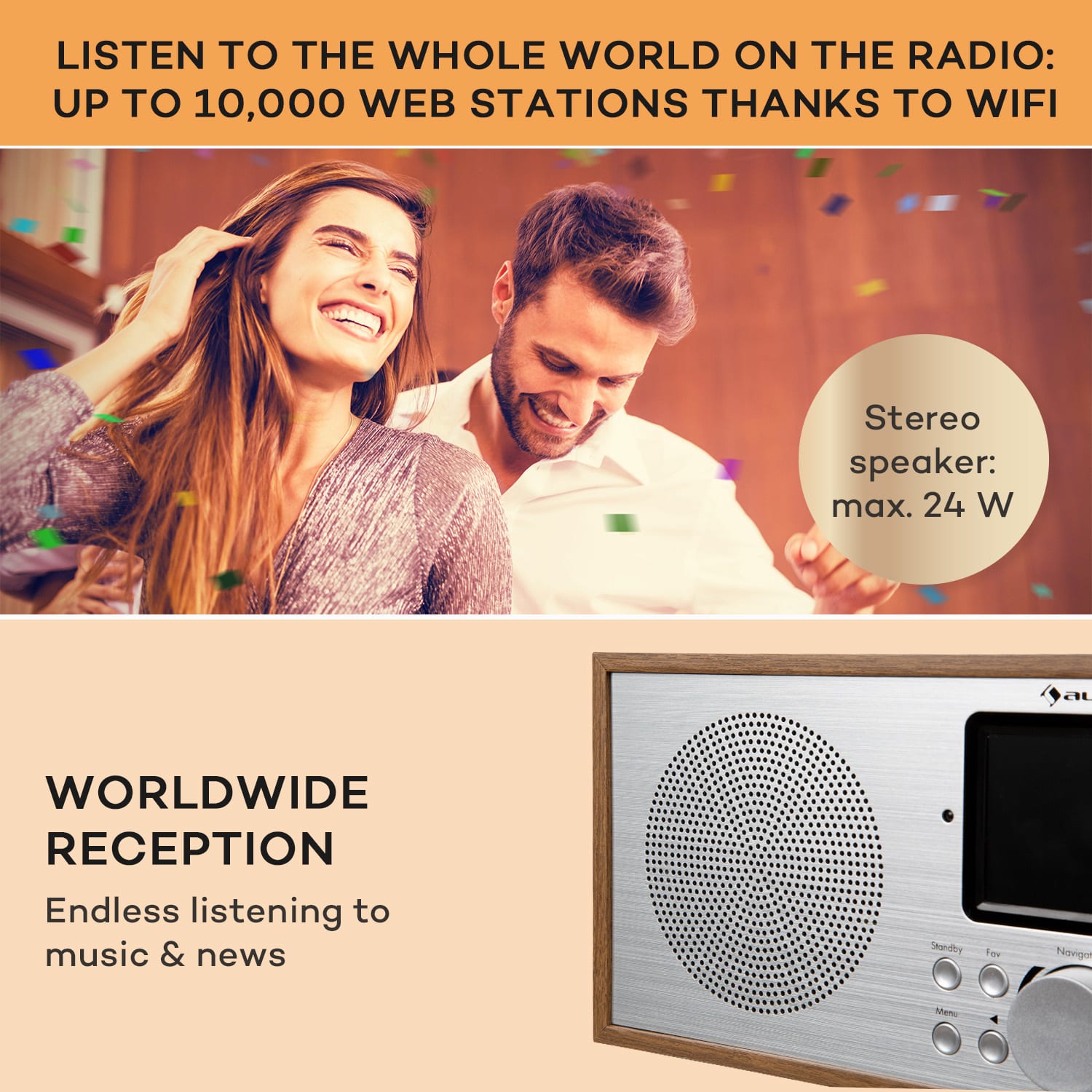 Silver Star Stereo, radio internetowe DAB+/FM, WiFi, BT, DAB+/FM, dąb