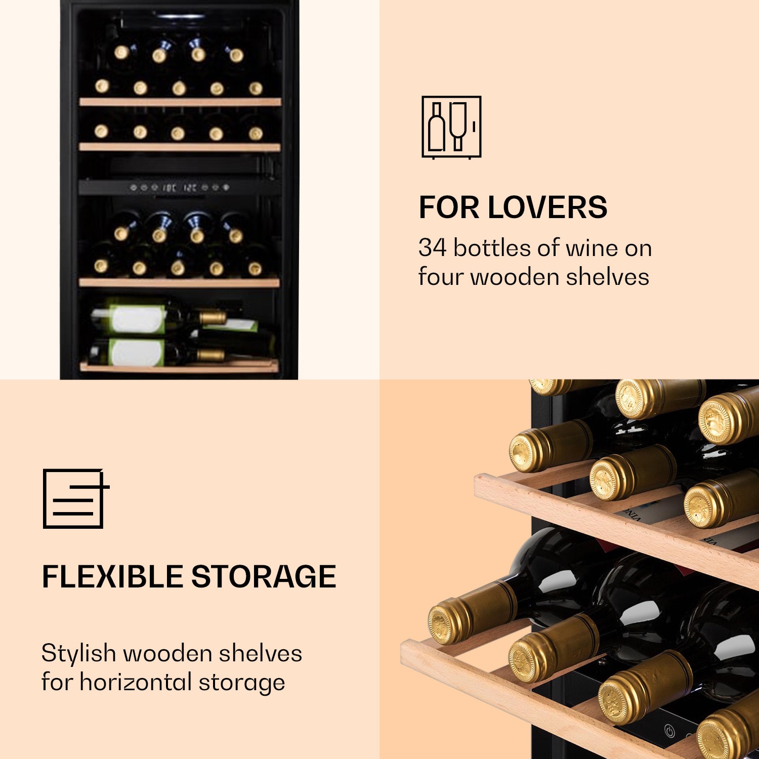 Refrigerador de vinhos Barossa 34 Duo 34 garrafas 80 litros 2 zonas painel de controlo tocuh 2 compartimentos de refrigeração | 34 garrafas