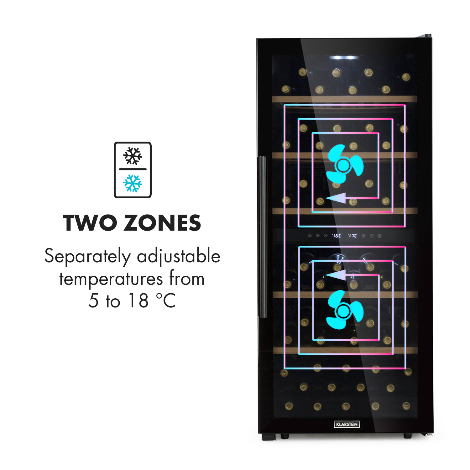 Refrigerador de vinhos Barossa 102 Duo 102 garrafas 226 litros 2 zonas painel de controlo touch 2 compartimentos de refrigeração | 102 garrafas