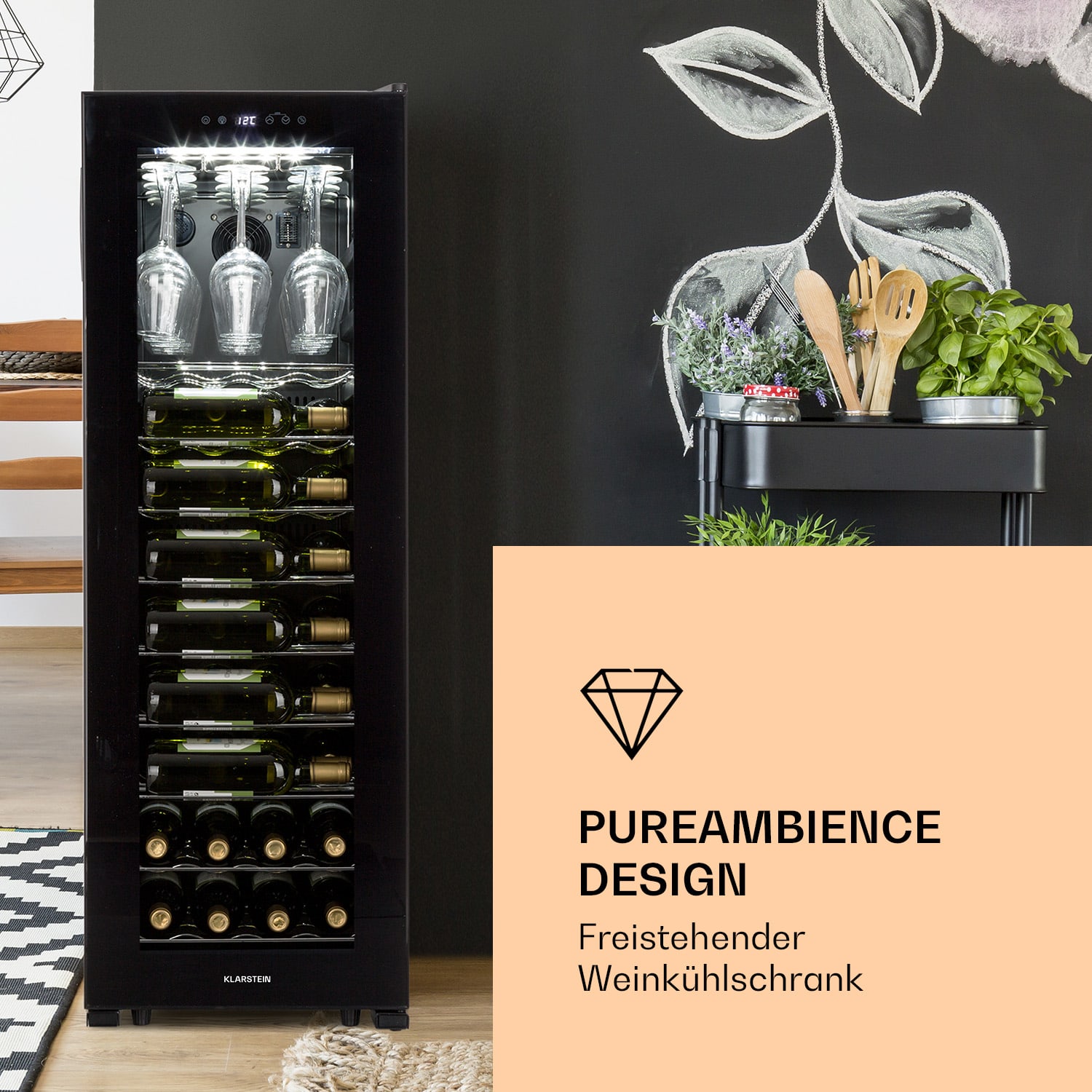 Bellevin 62 Weinkühlschrank 56 Flaschen 5-20°C EEC G 1 Kühlzone | 56 Flaschen