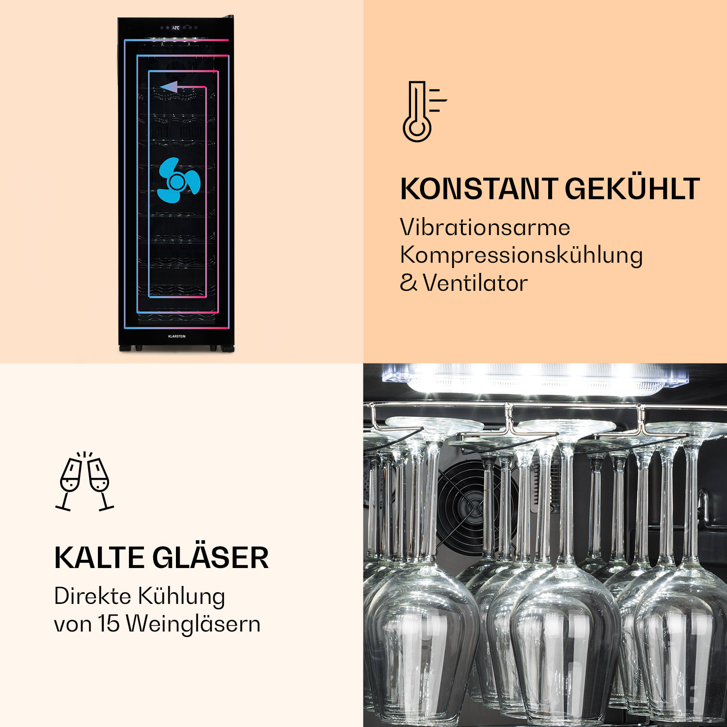 Bellevin 62 Weinkühlschrank 56 Flaschen 5-20°C EEC G 1 Kühlzone | 56 Flaschen