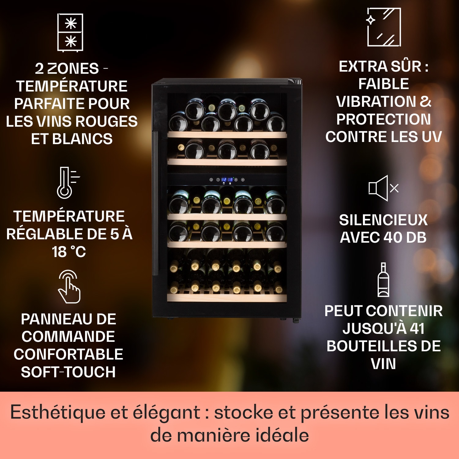 Barossa 40 Duo wijnkoelkast 2 zones 41 flessen glazen deur touch led 